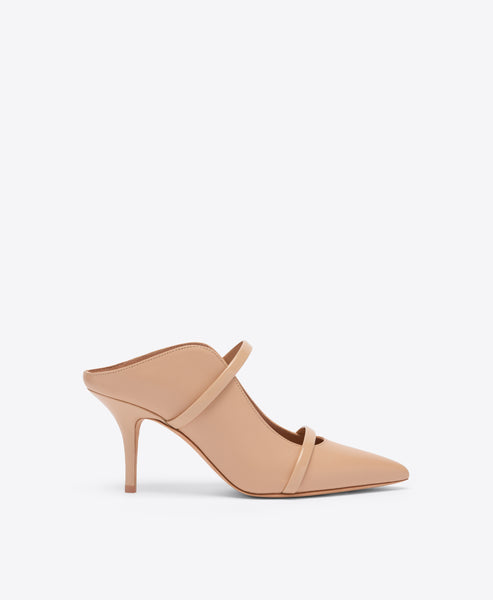 Maureen 70 Buff Leather Heeled Mules | Malone Souliers