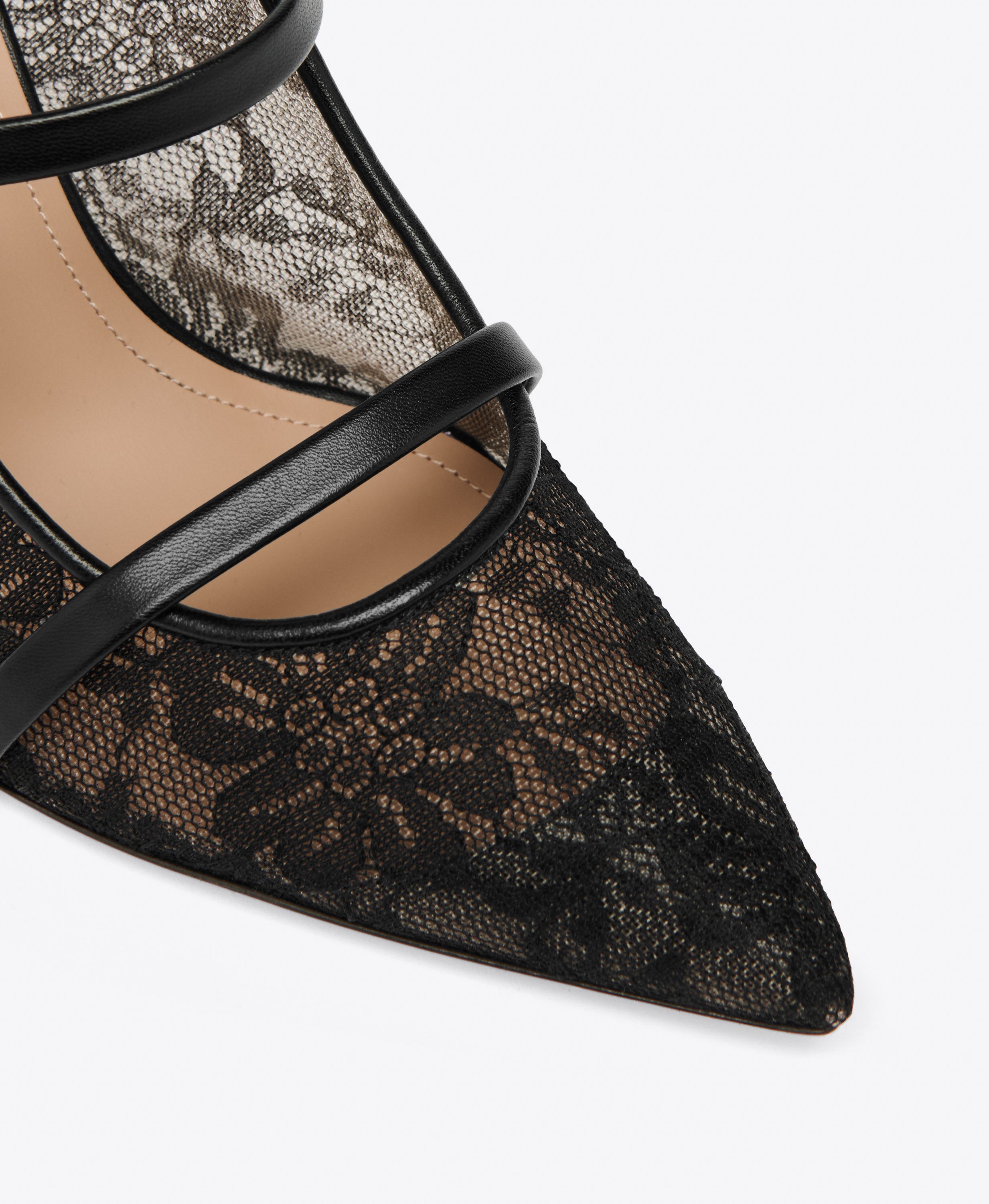 Black Lace Mesh Heeled Mules | Malone Souliers