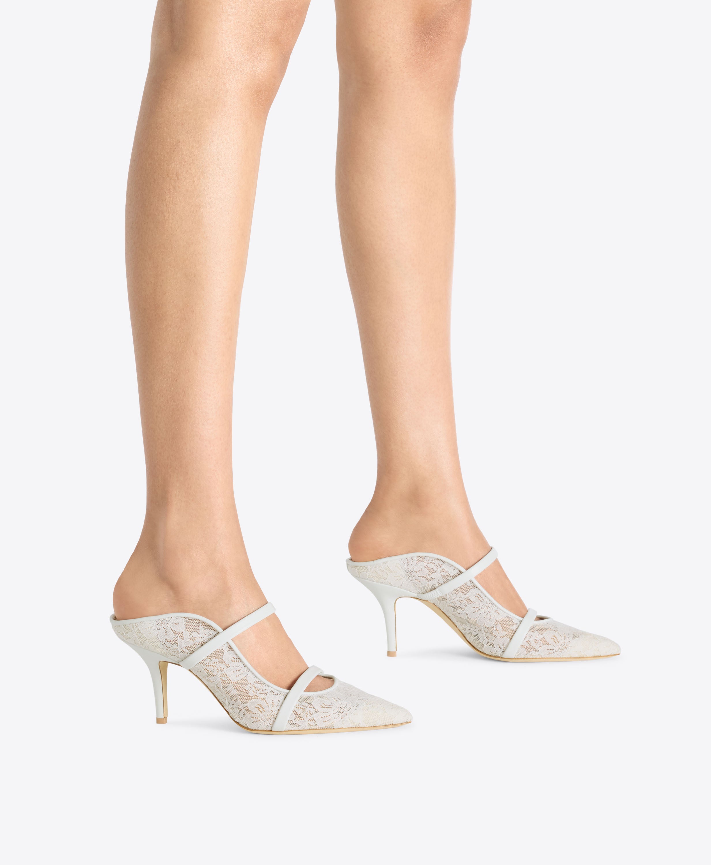 Malone Souliers|Maureen 70 White Lace Heeled Mules