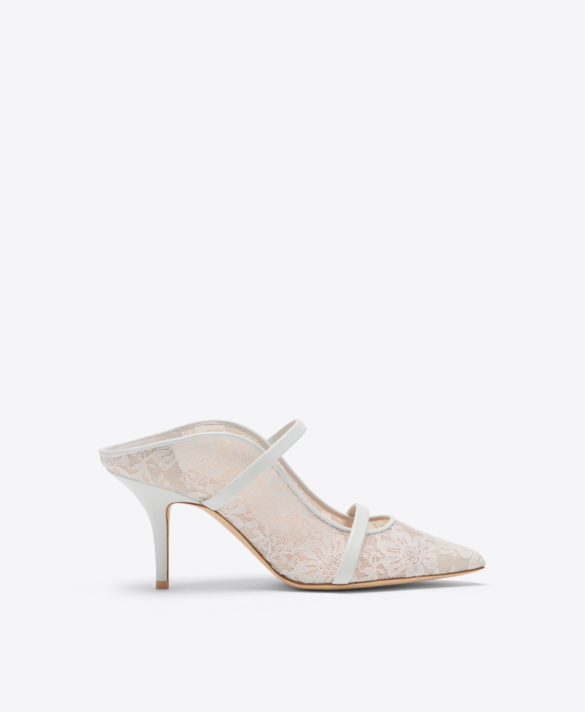 Maureen 70 White Lace Heeled Mules