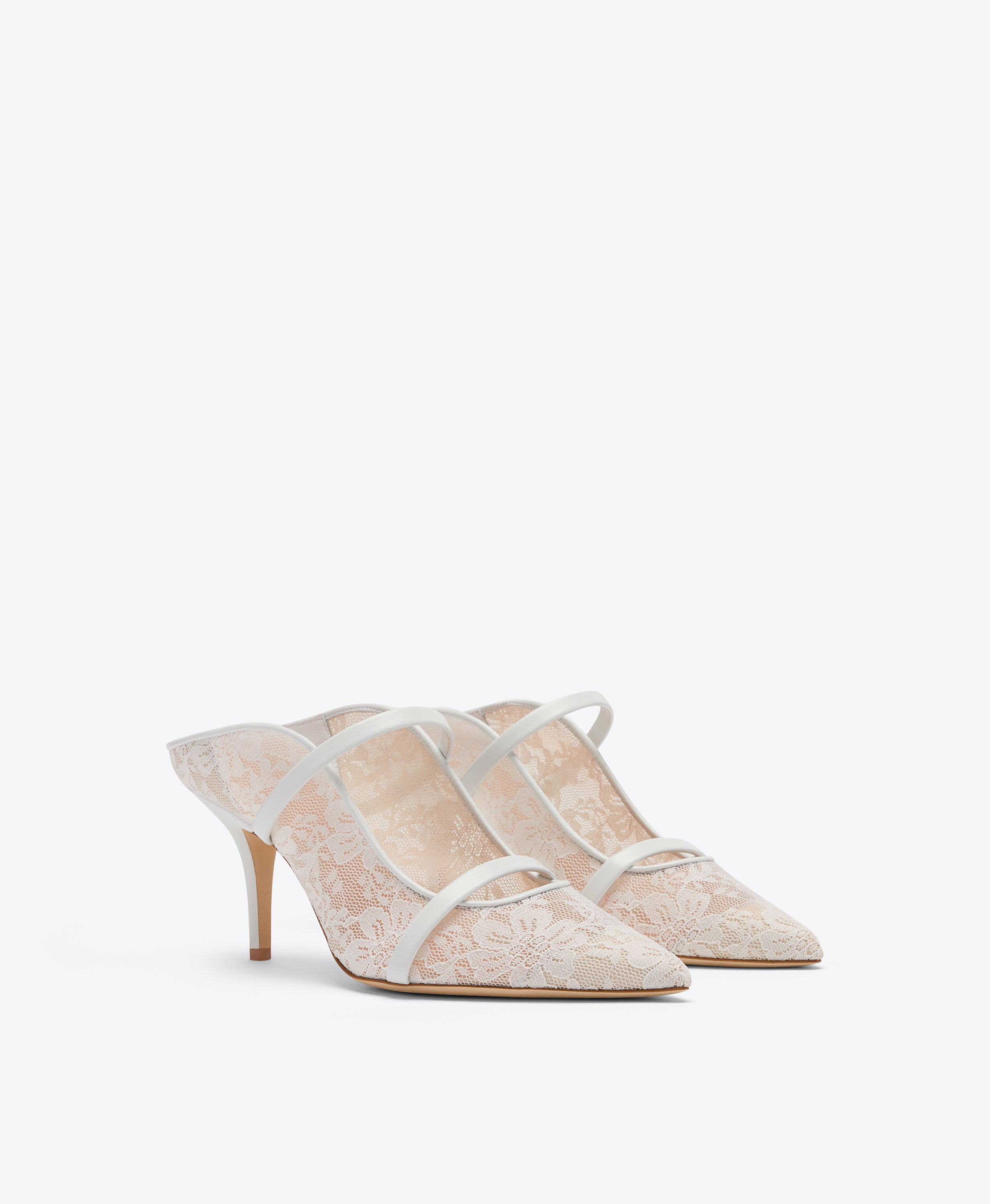 Malone Souliers|Maureen 70 White Lace Heeled Mules