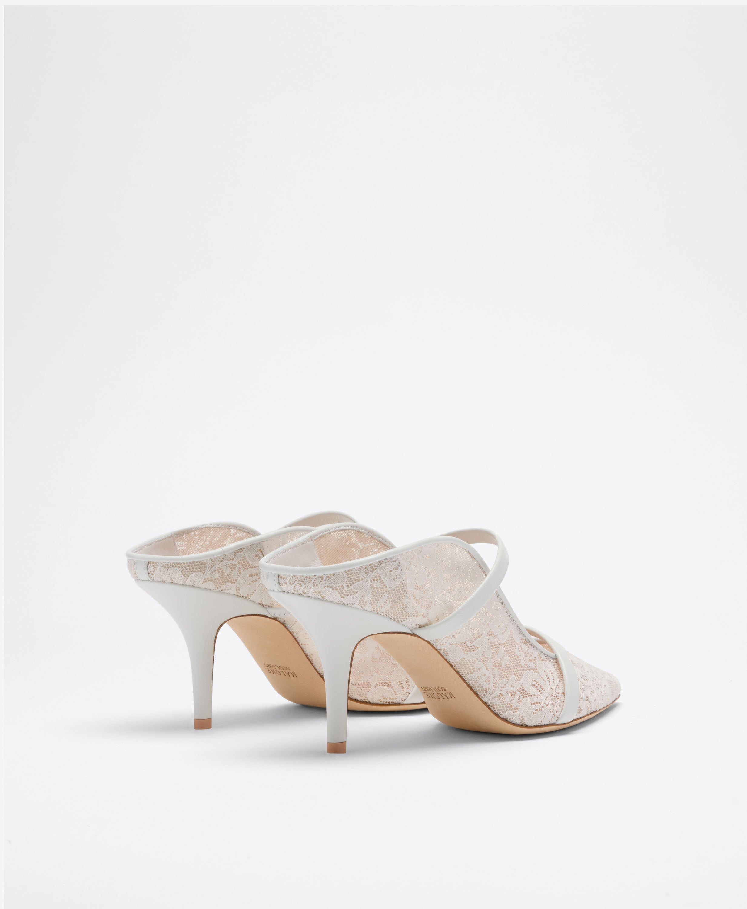 Malone Souliers White Leather Heeled Mules Maureen 100 White Satin