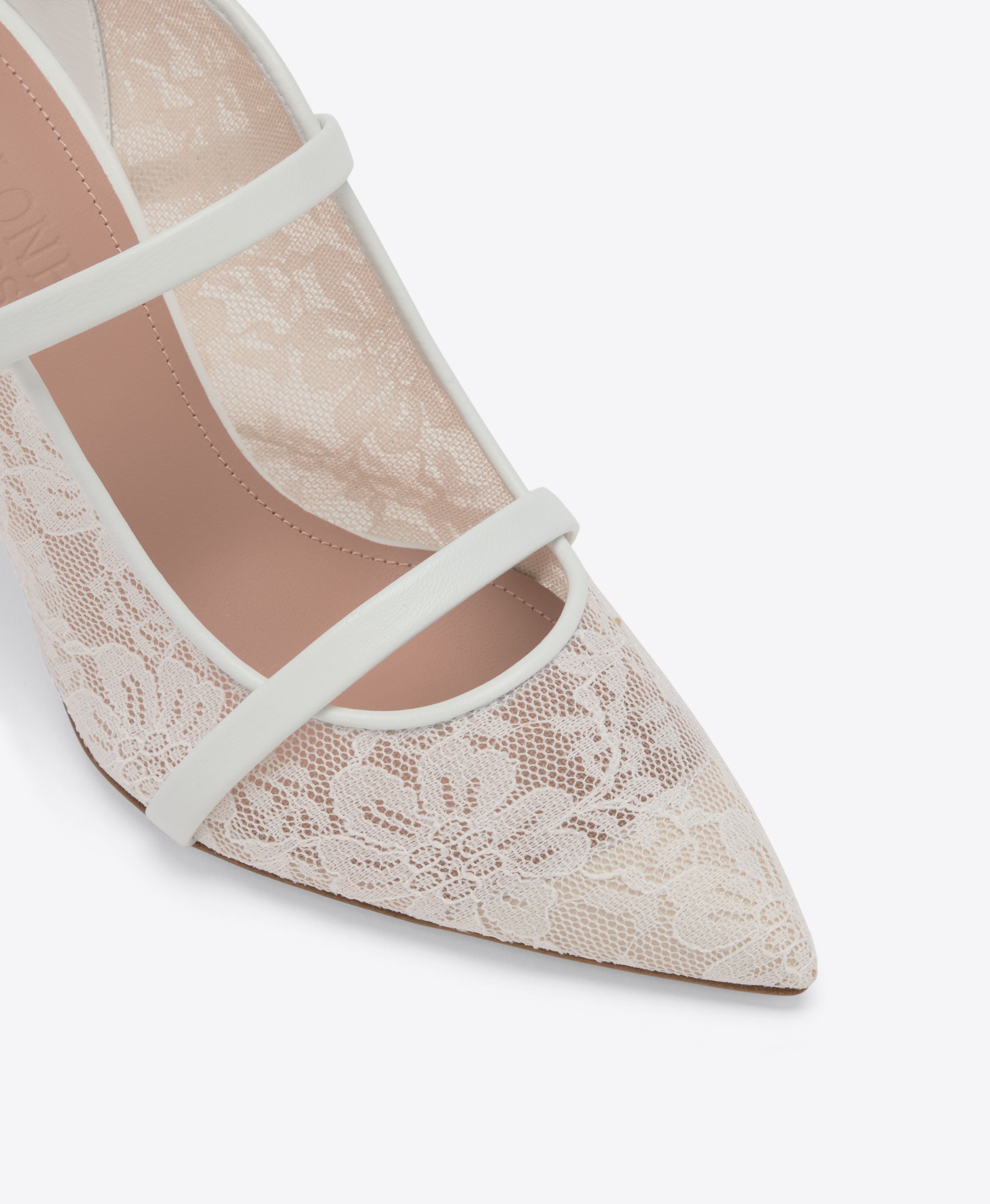 Malone Souliers|Maureen 70 White Lace Heeled Mules