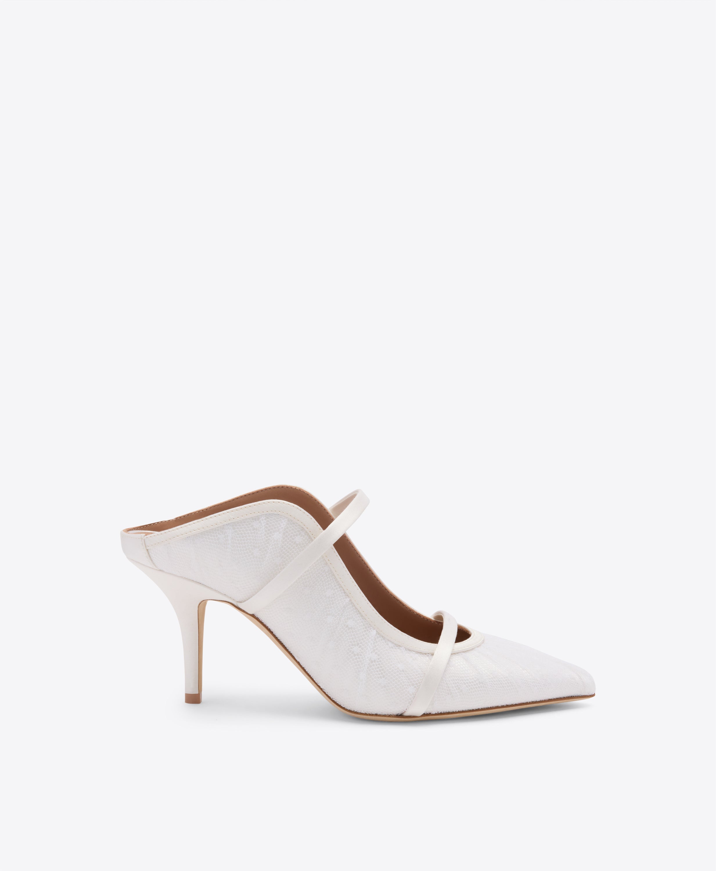 Maureen 70 White Dot Tulle Heeled Mules | Malone Souliers