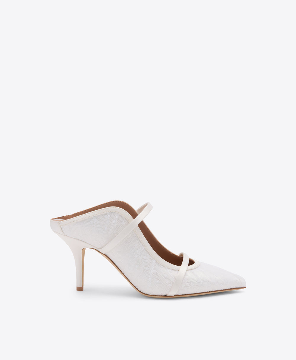 Maureen 70 White Dot Tulle Heeled Mules Malone Souliers