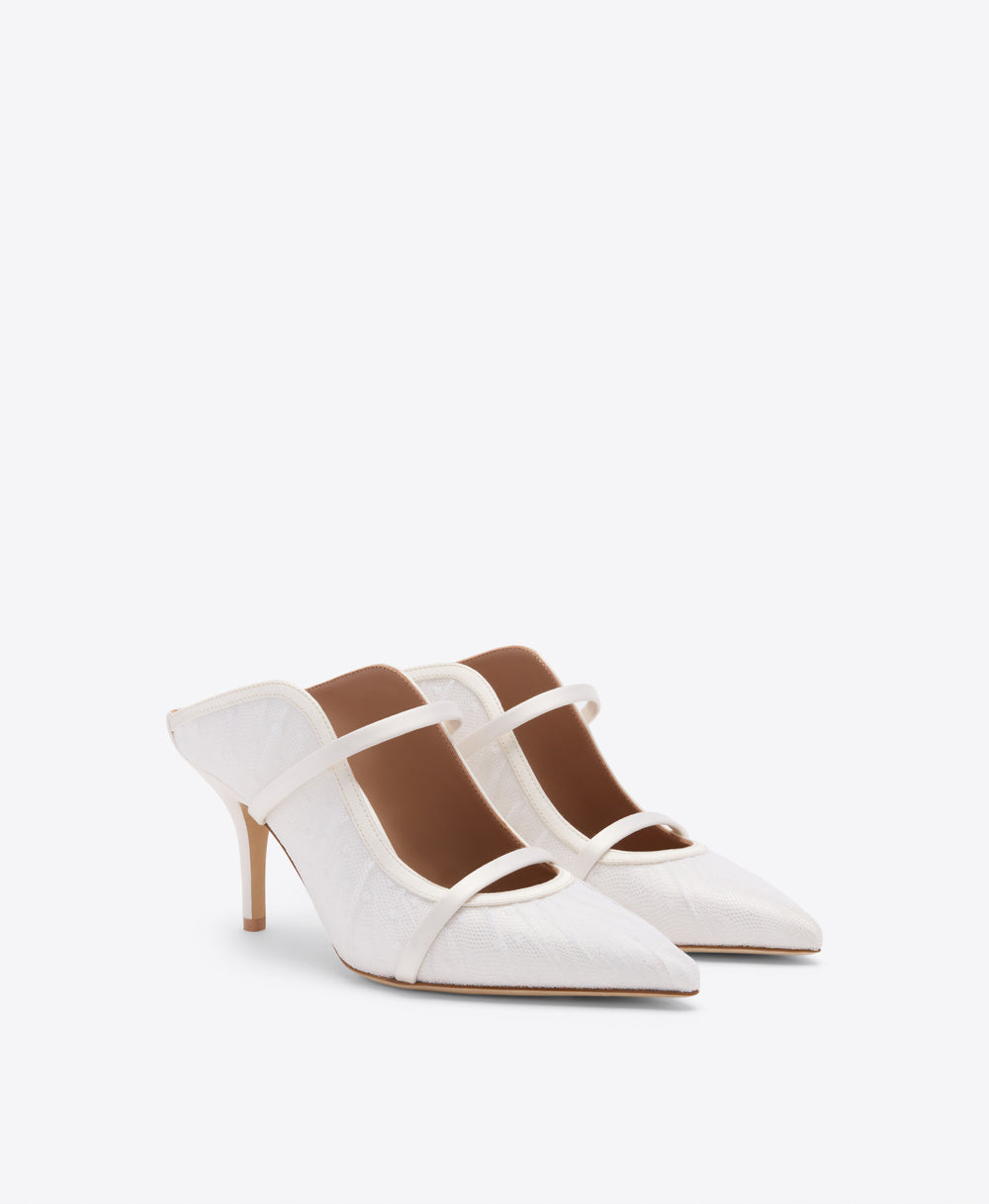 Maureen 70 White Dot Tulle Heeled Mules Malone Souliers