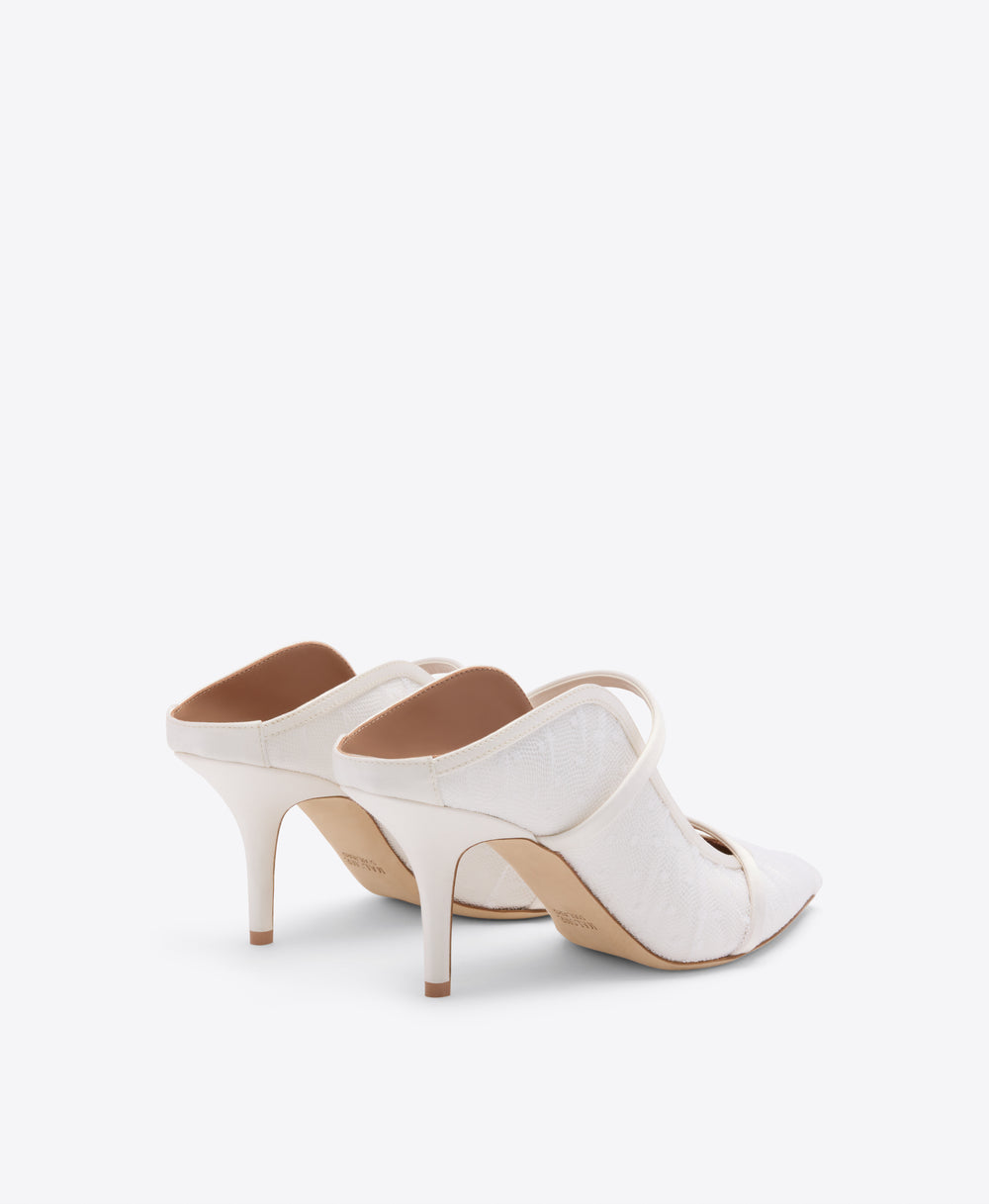Maureen 70 White Dot Tulle Heeled Mules Malone Souliers