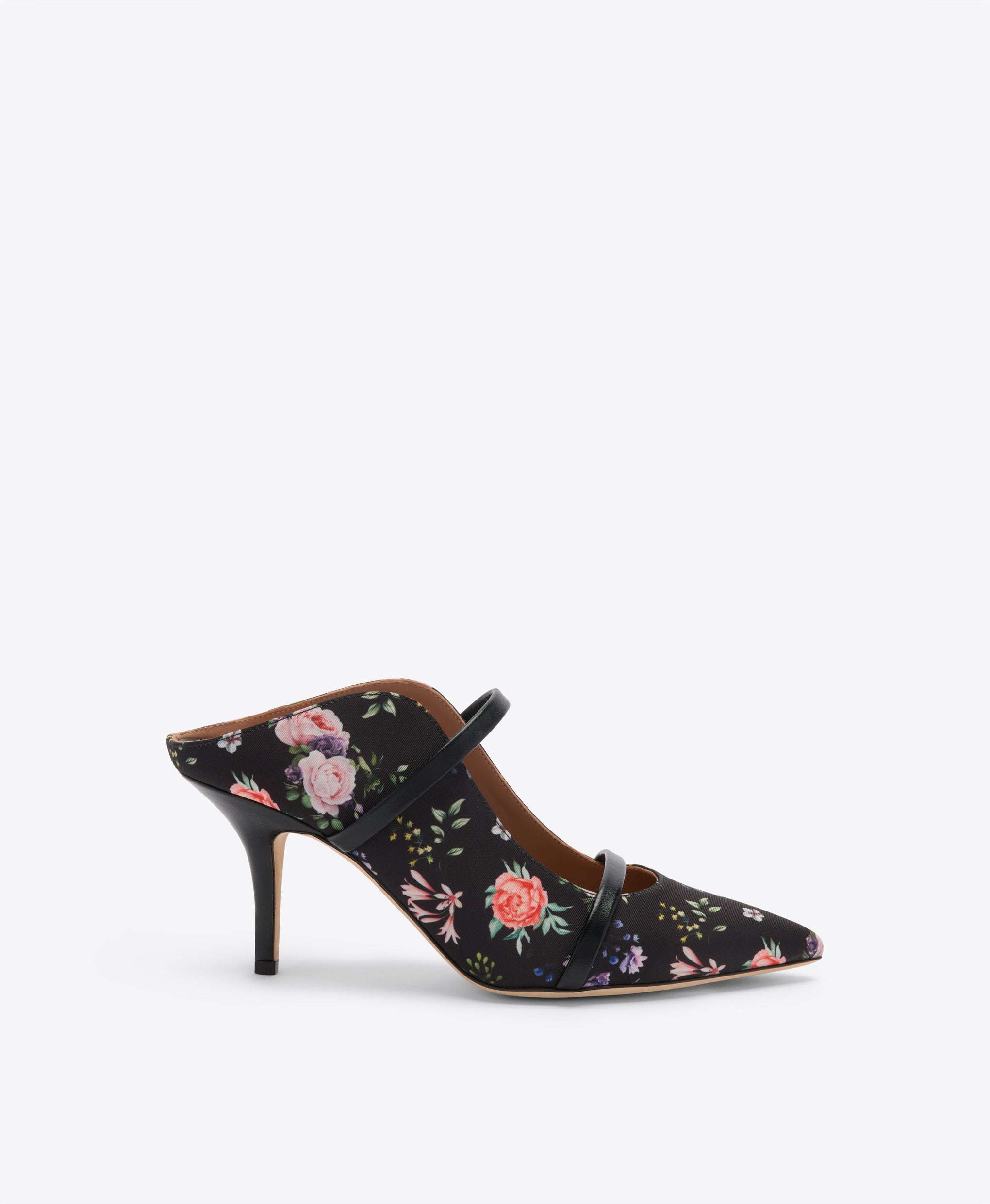 Maureen 70 Black Floral Grosgrain Heeled Mules Malone Souliers