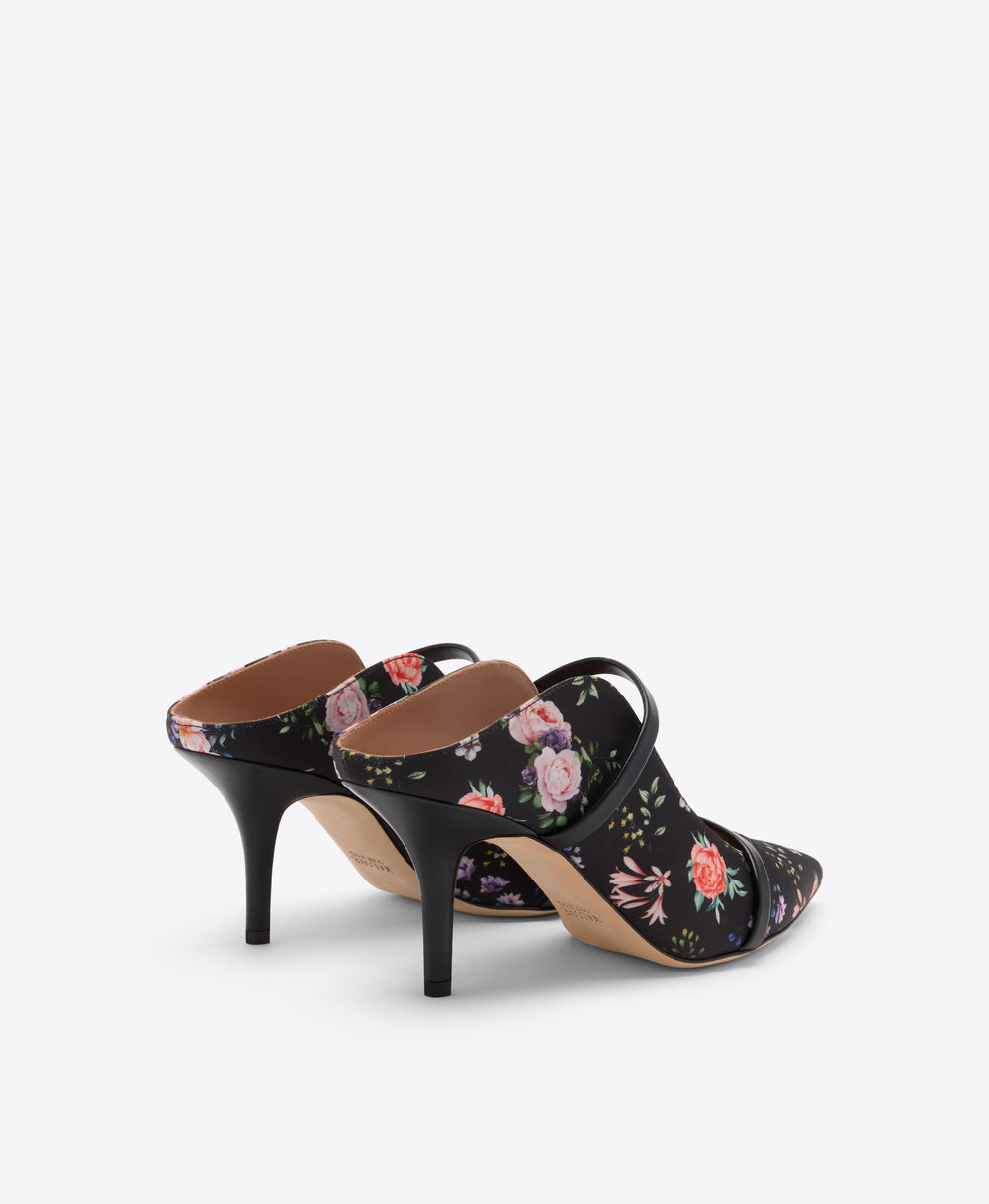 Maureen 70 Black Floral Grosgrain Heeled Mules Malone Souliers
