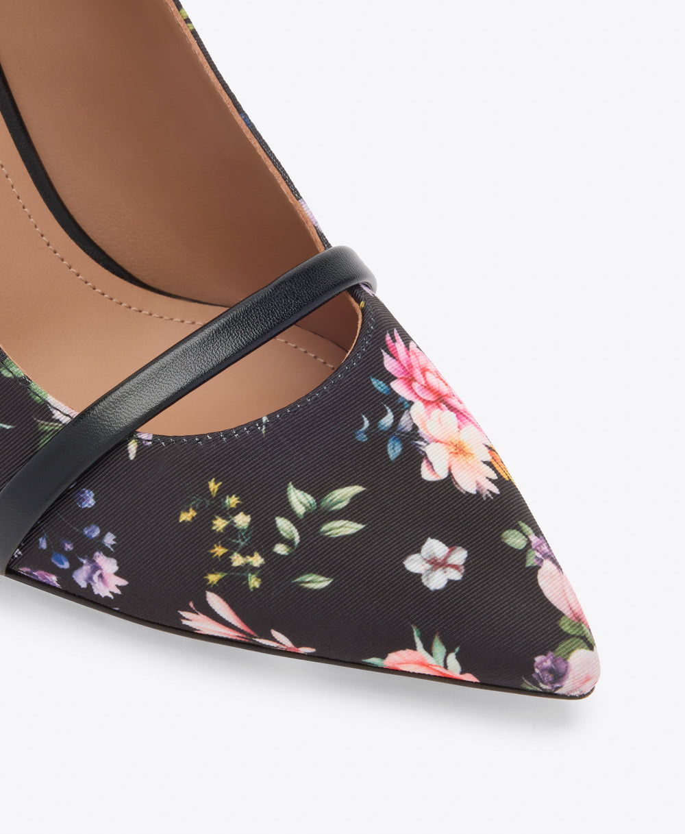Maureen 70 Black Floral Grosgrain Heeled Mules Malone Souliers
