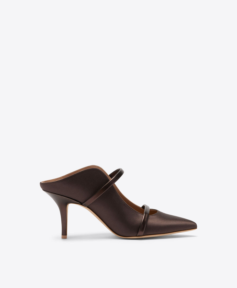 Maureen 70 Dark Brown Satin Heeled Mules Malone Souliers