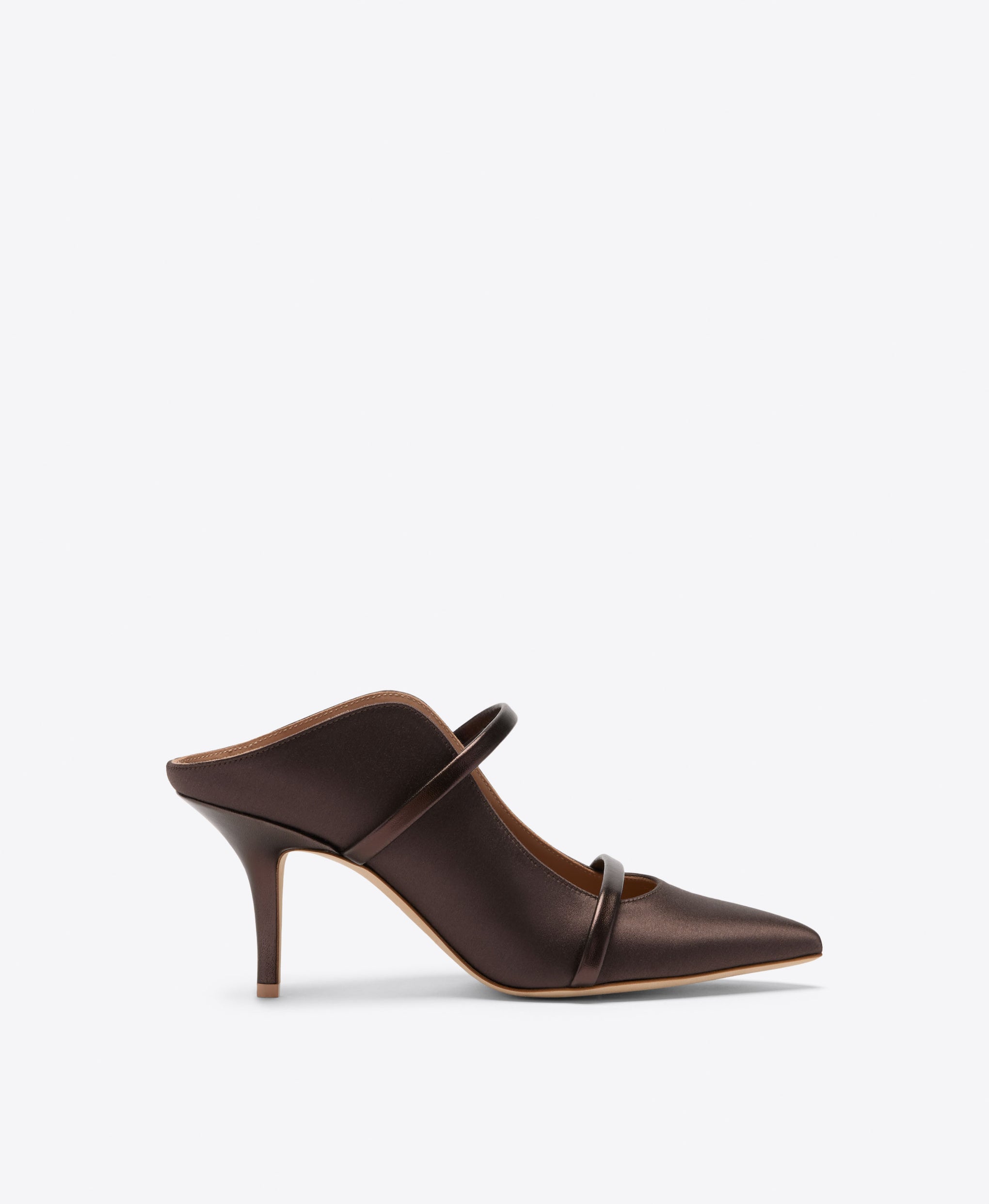 Maureen 70 Dark Brown Satin Heeled Mules Malone Souliers