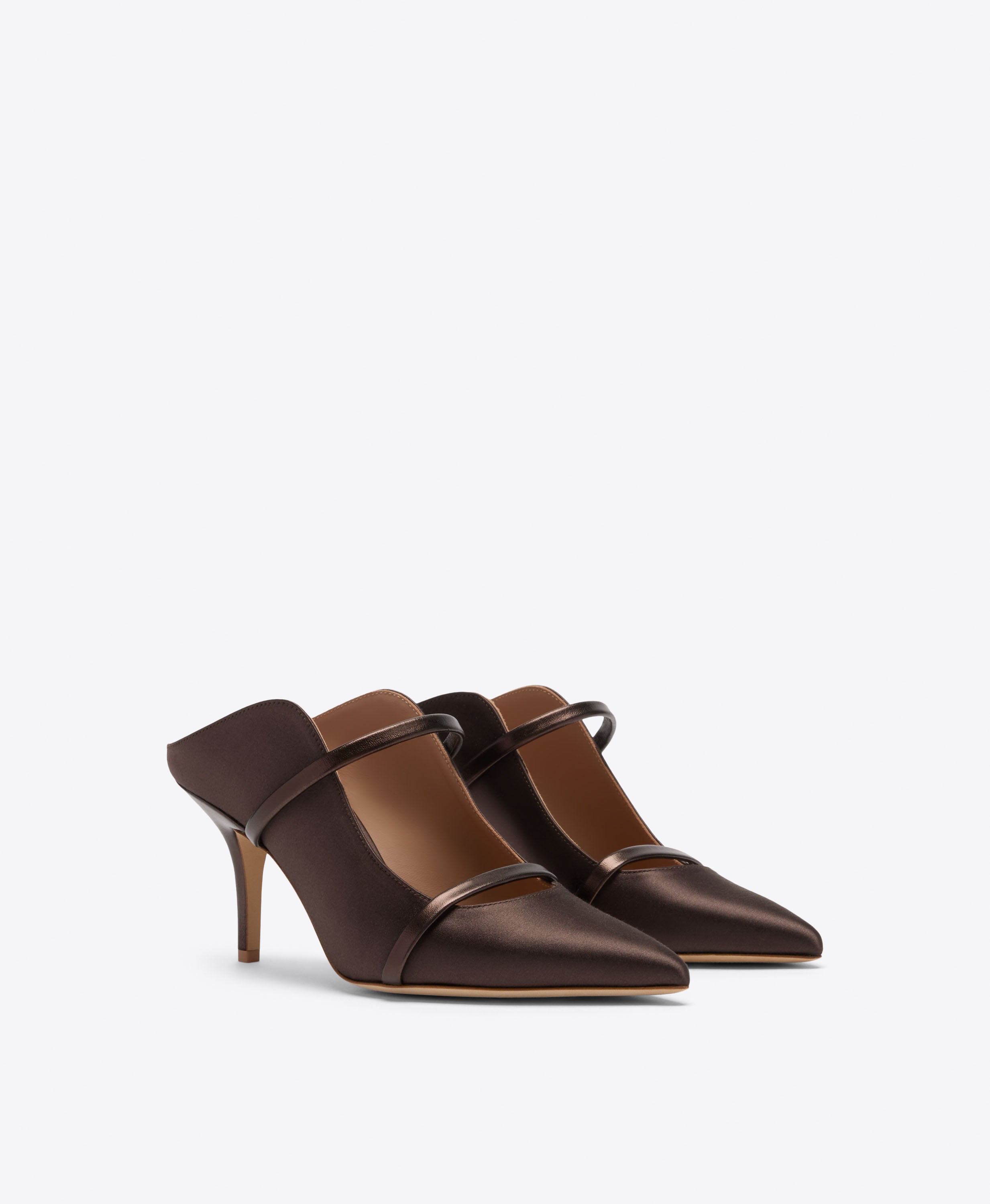 Maureen 70 Dark Brown Satin Heeled Mules | Malone Souliers