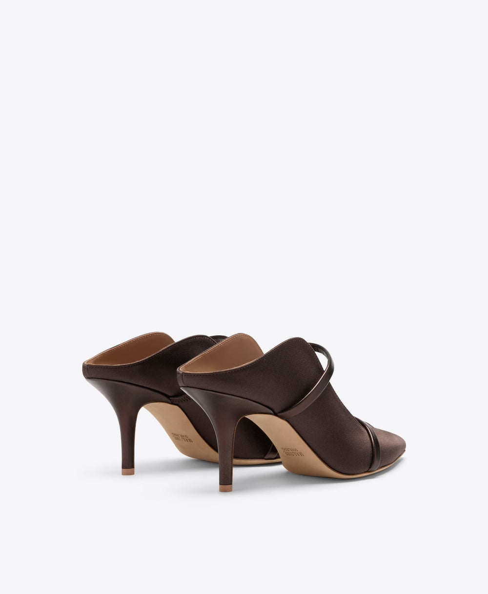 Maureen 70 Dark Brown Satin Heeled Mules Malone Souliers