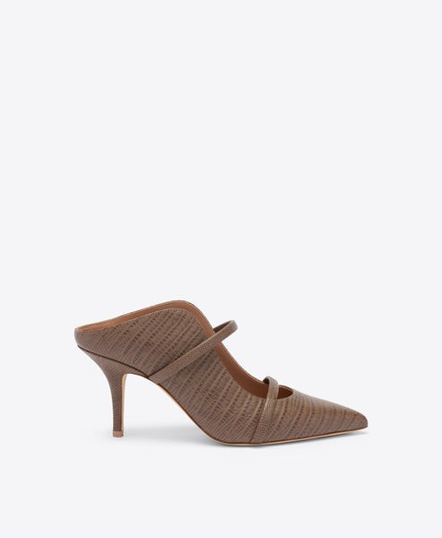 Maureen 70 Taupe Embossed Leather Mules | Malone Souliers