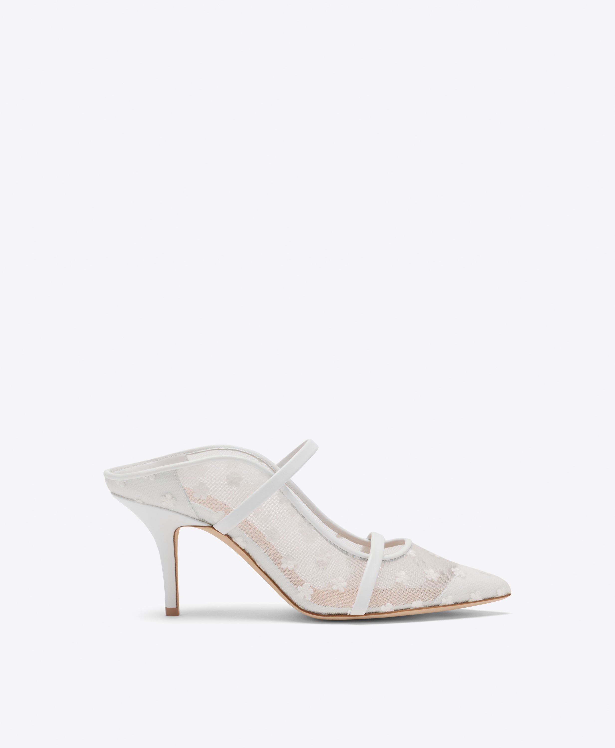 Malone Souliers|Maureen 70 White Floral Mesh Heeled Mules
