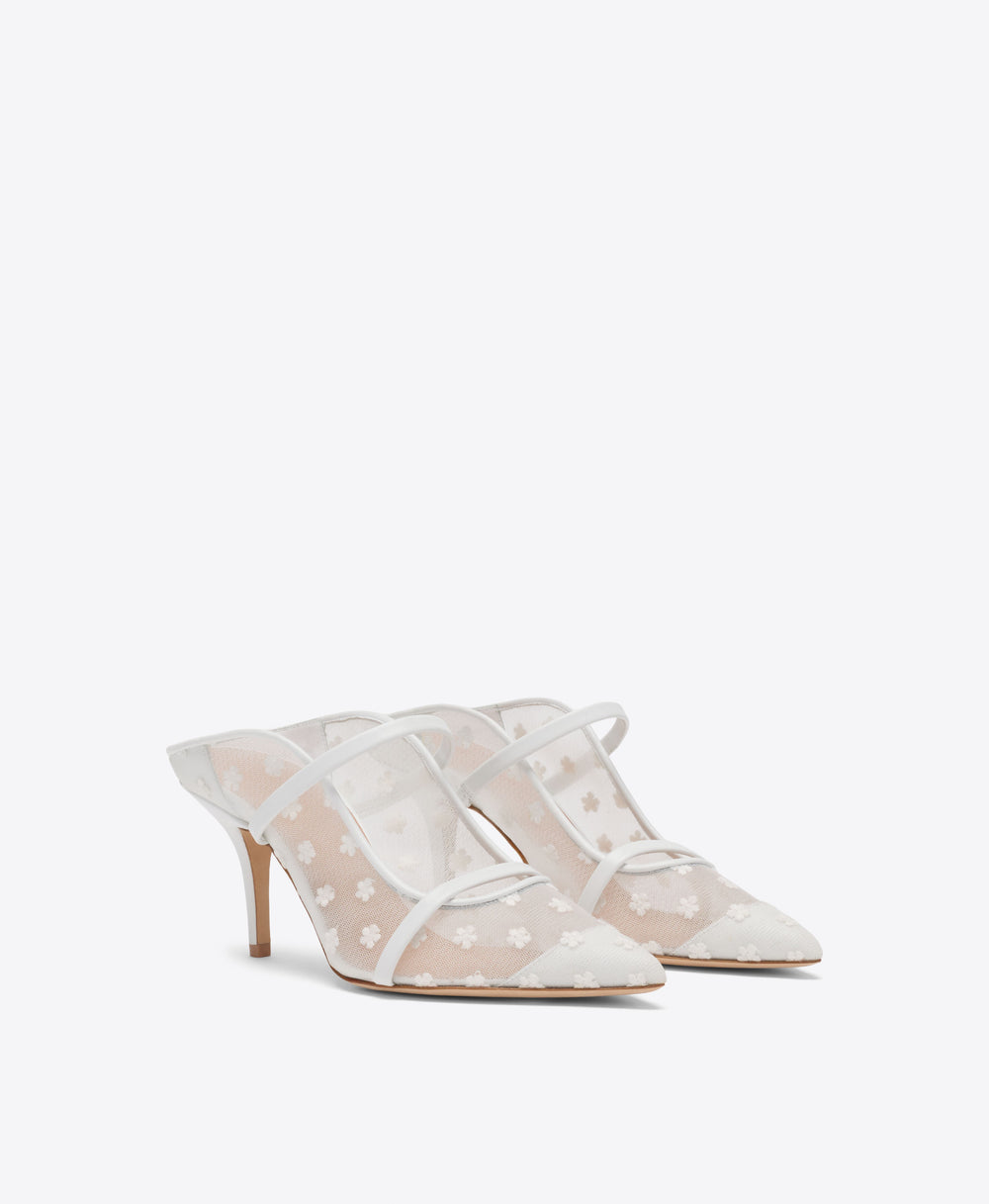 Malone Souliers Bridal Maureen 70 White Floral Mesh Mules