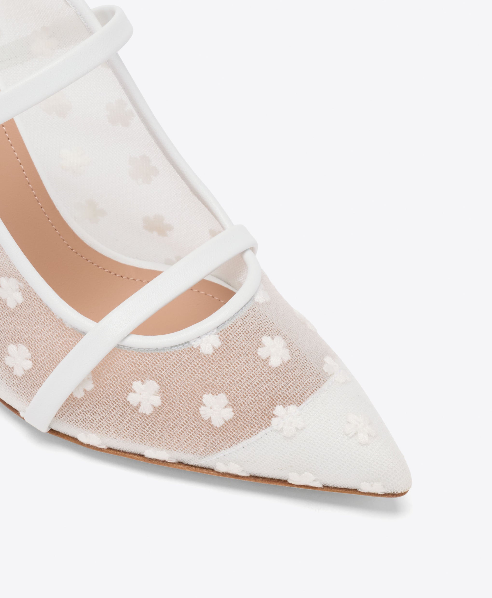 Malone Souliers Bridal Maureen 70 White Floral Mesh Mules