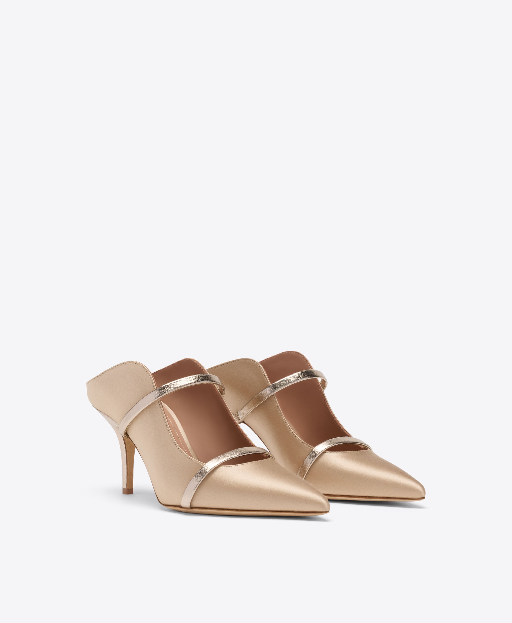 Maureen 70 Buff Satin Heeled Mules Malone Souliers