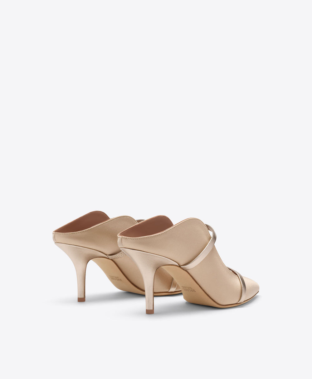 Maureen 70 Buff Satin Heeled Mules Malone Souliers