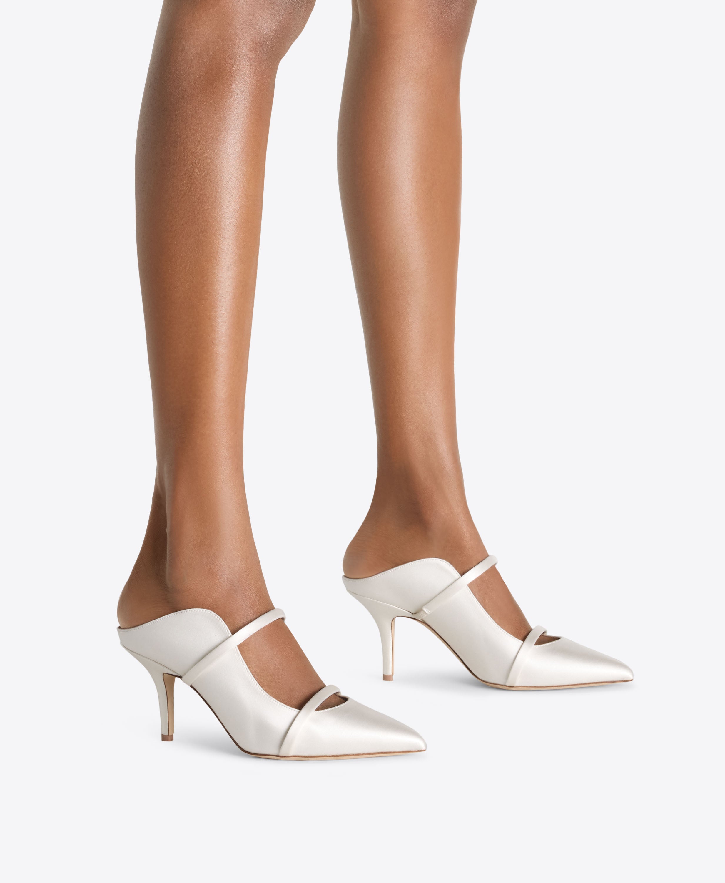 Malone Souliers|Maureen 70 White Satin Heeled Mules