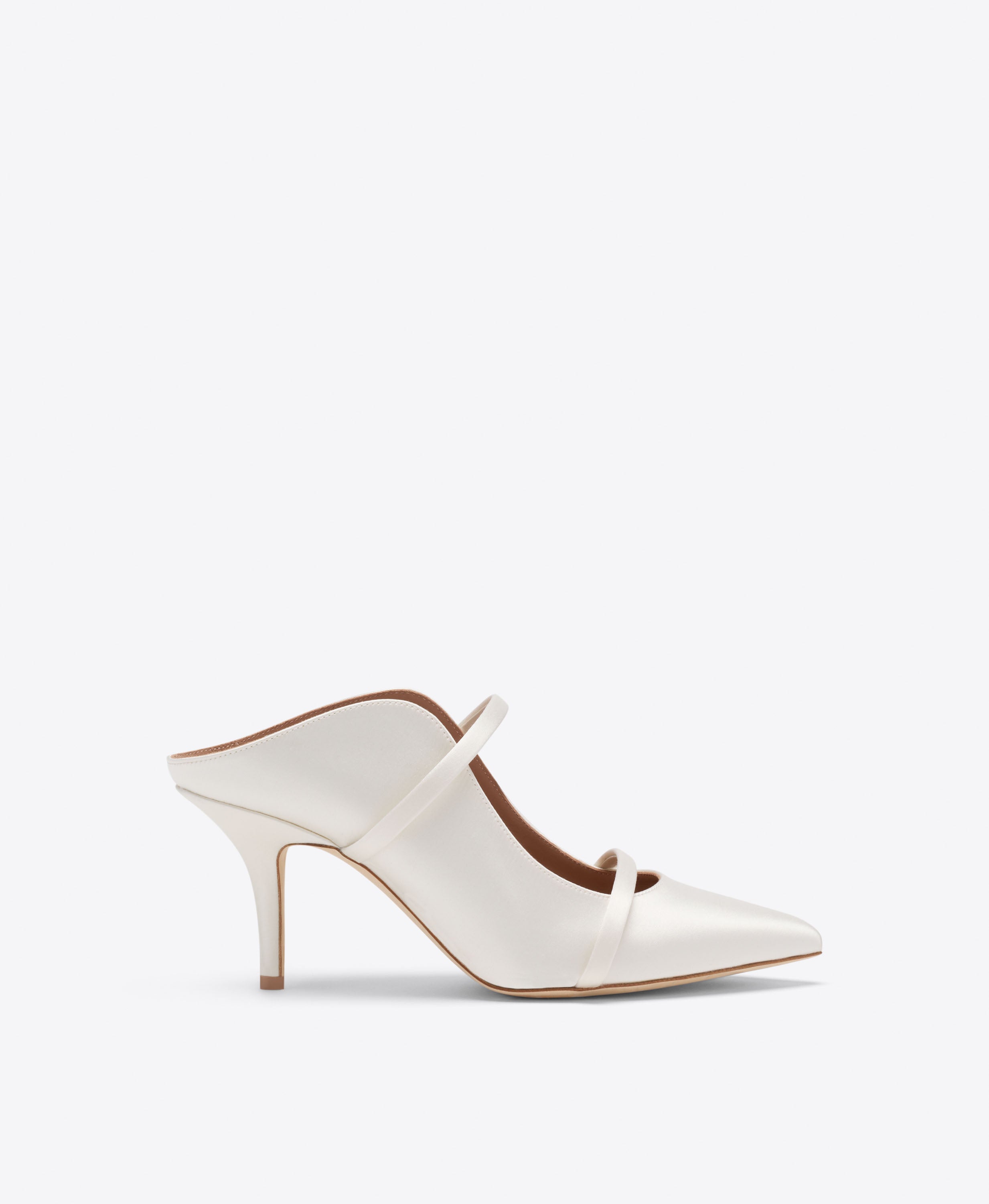 Malone Souliers Maureen 70 White Satin Heeled Mules
