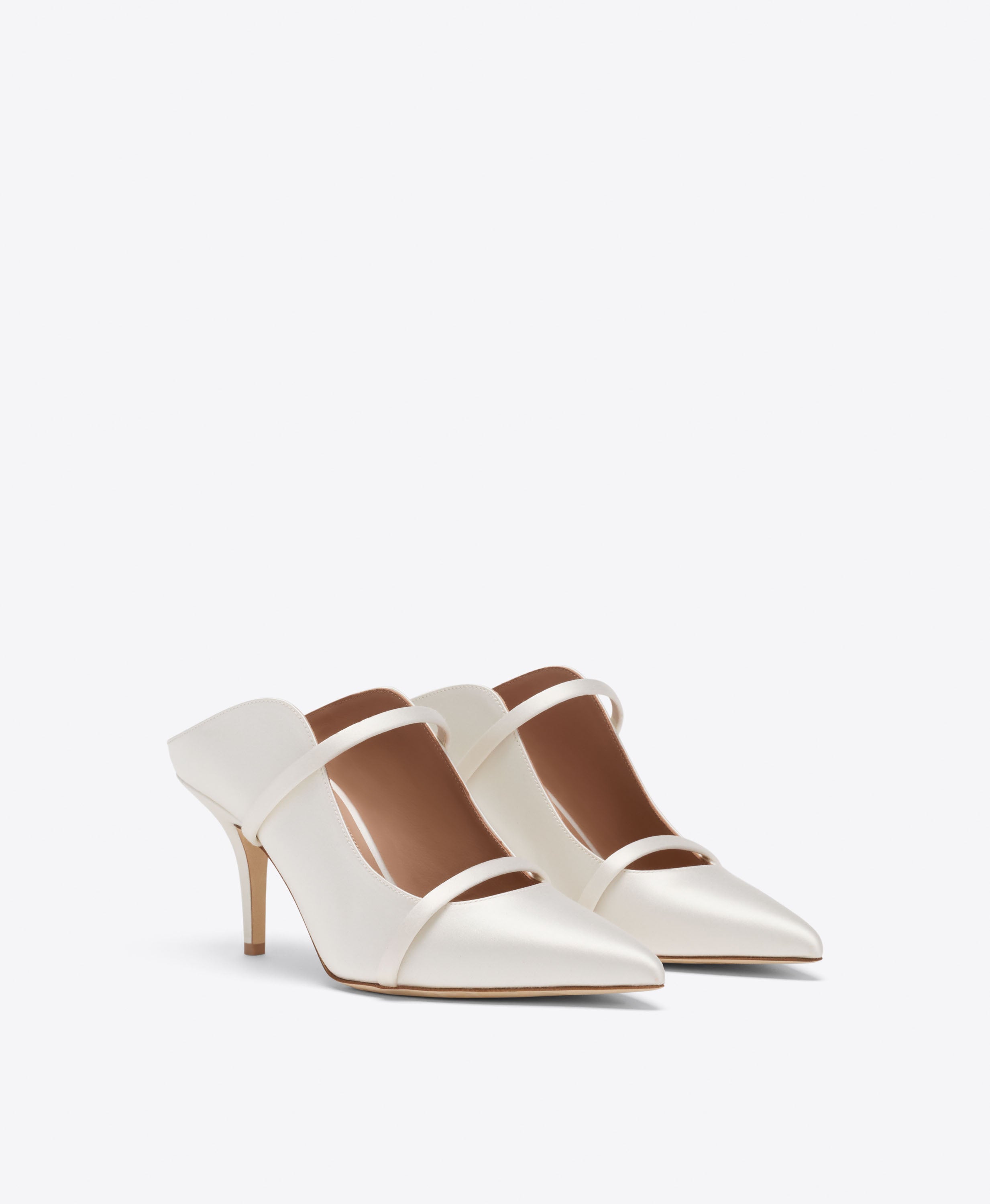 Malone Souliers|Maureen 70 White Satin Heeled Mules
