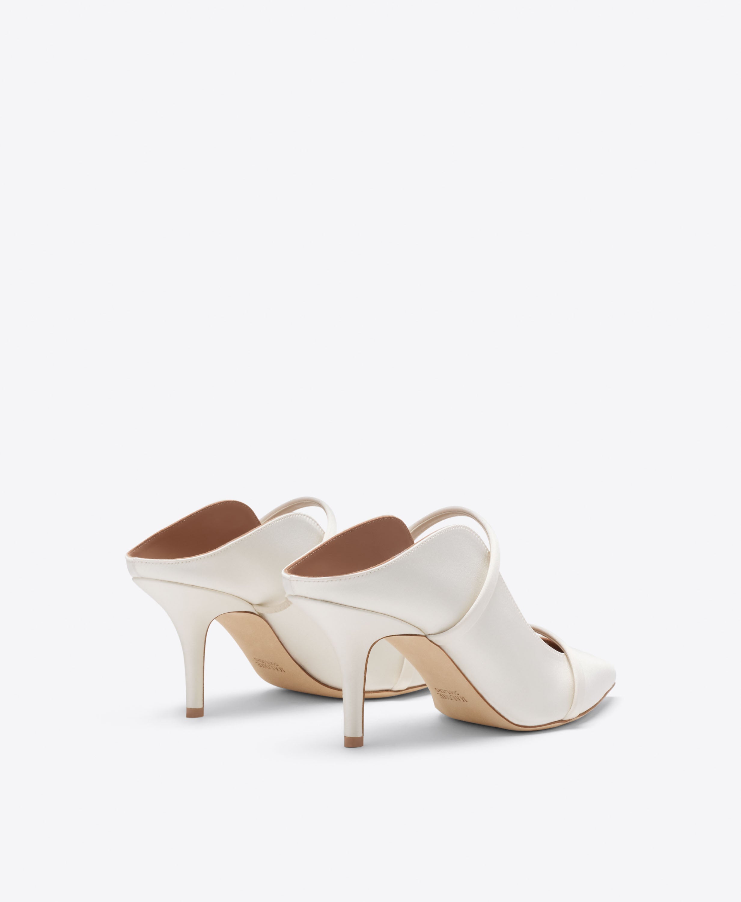 Malone Souliers|Maureen 70 White Satin Heeled Mules