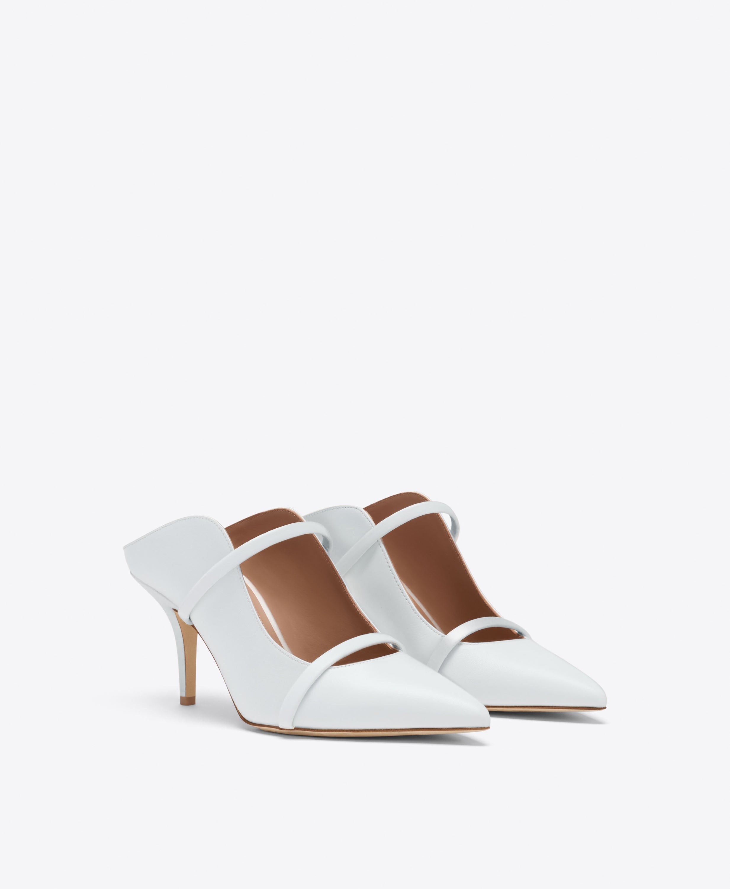 Malone Souliers|Cecile 70 White Satin Heeled Mules