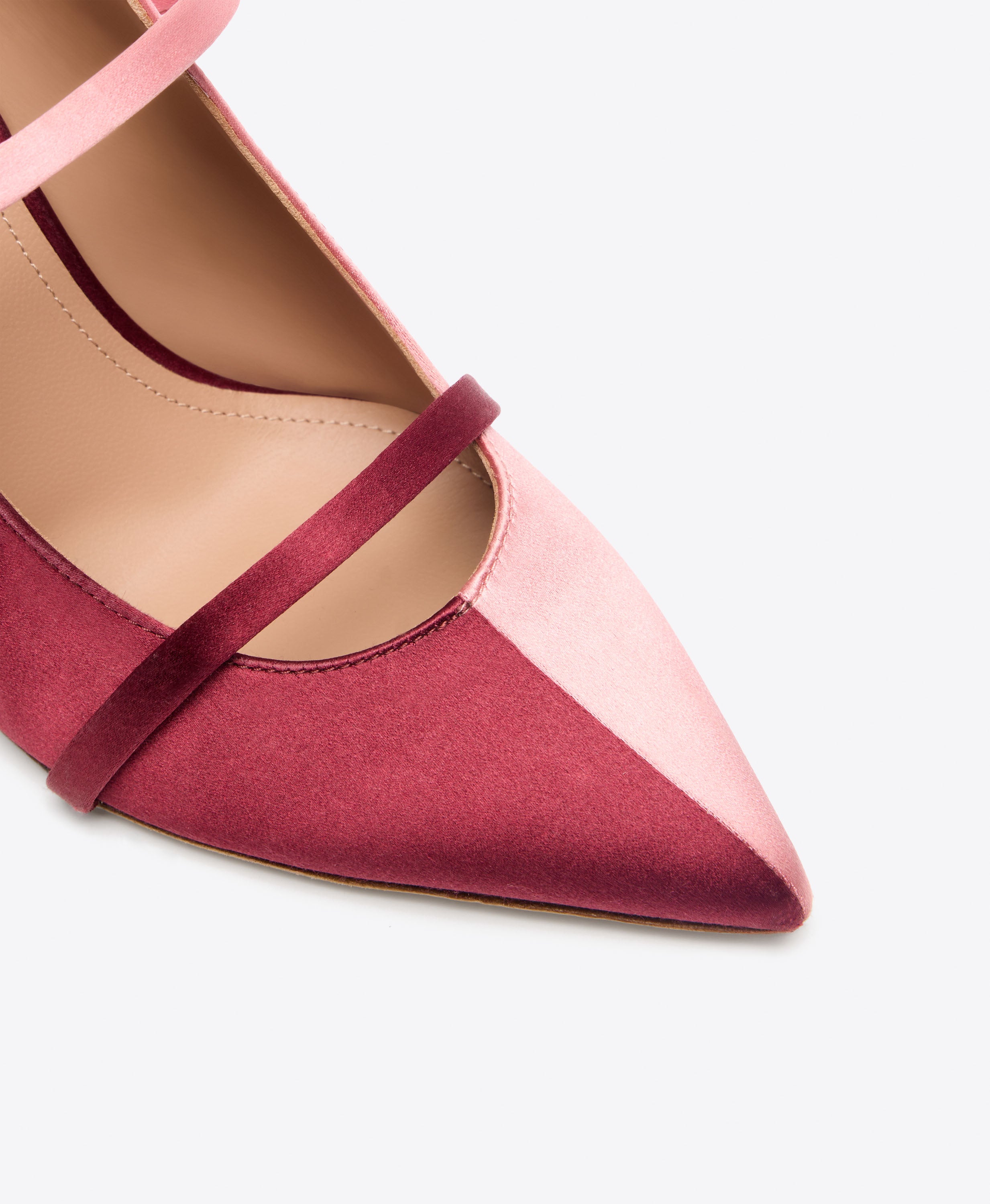 Maureen 70 Burgundy & Pink Satin Heeled Mules | Malone Souliers