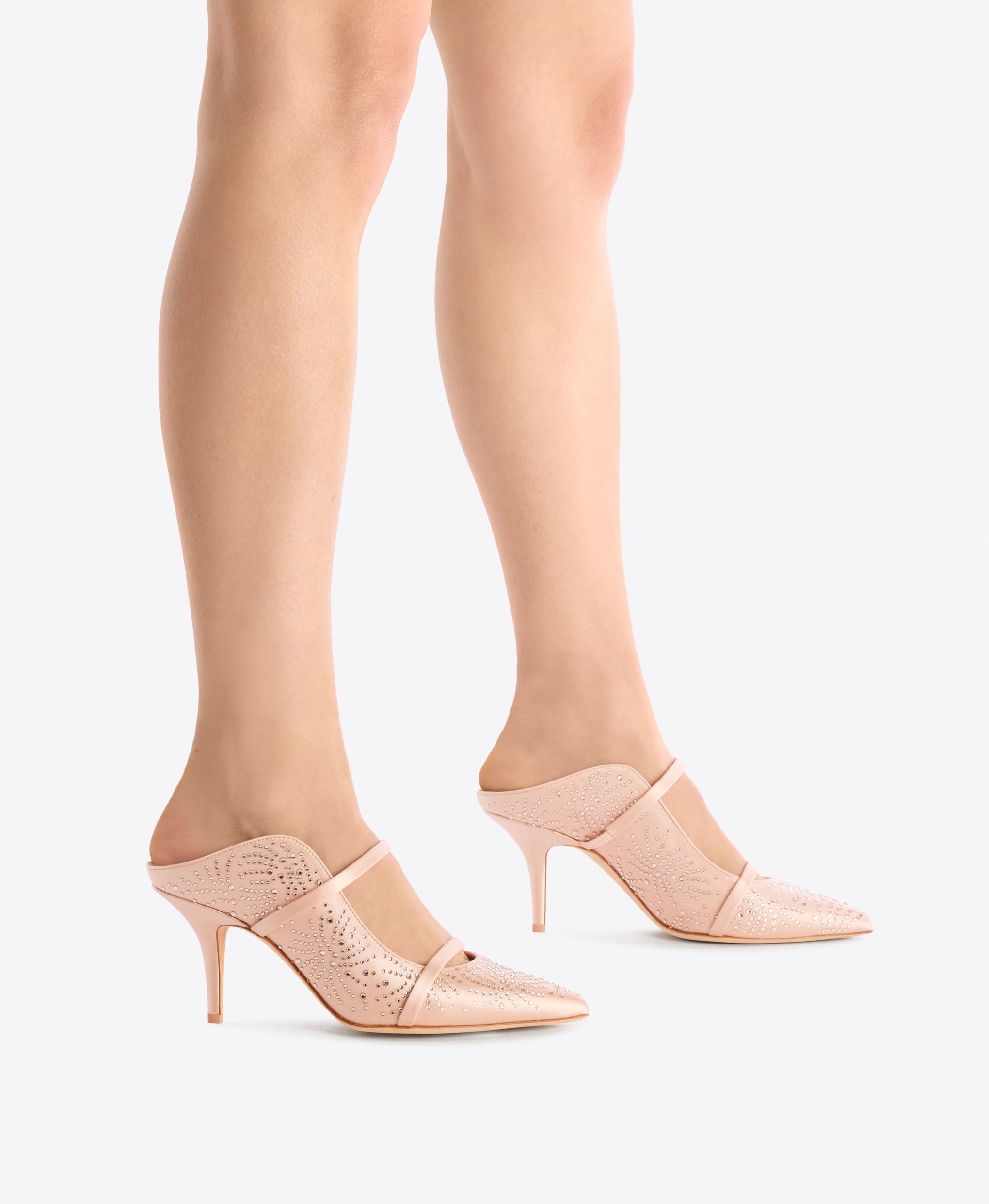 Maureen 70 Champagne Crystal-Embellished Satin  Mules Malone Souliers