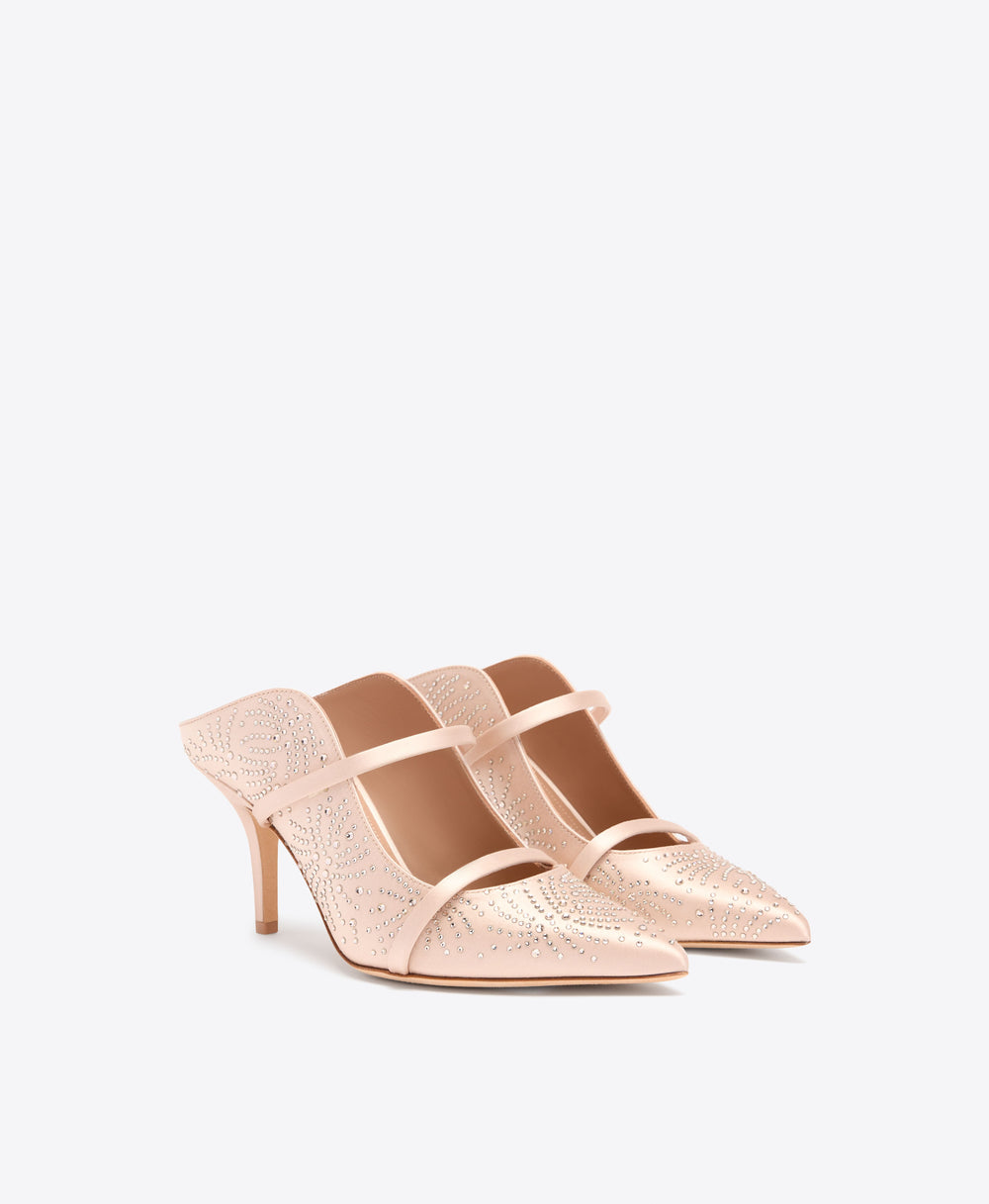 Maureen 70 Champagne Crystal-Embellished Satin  Mules Malone Souliers