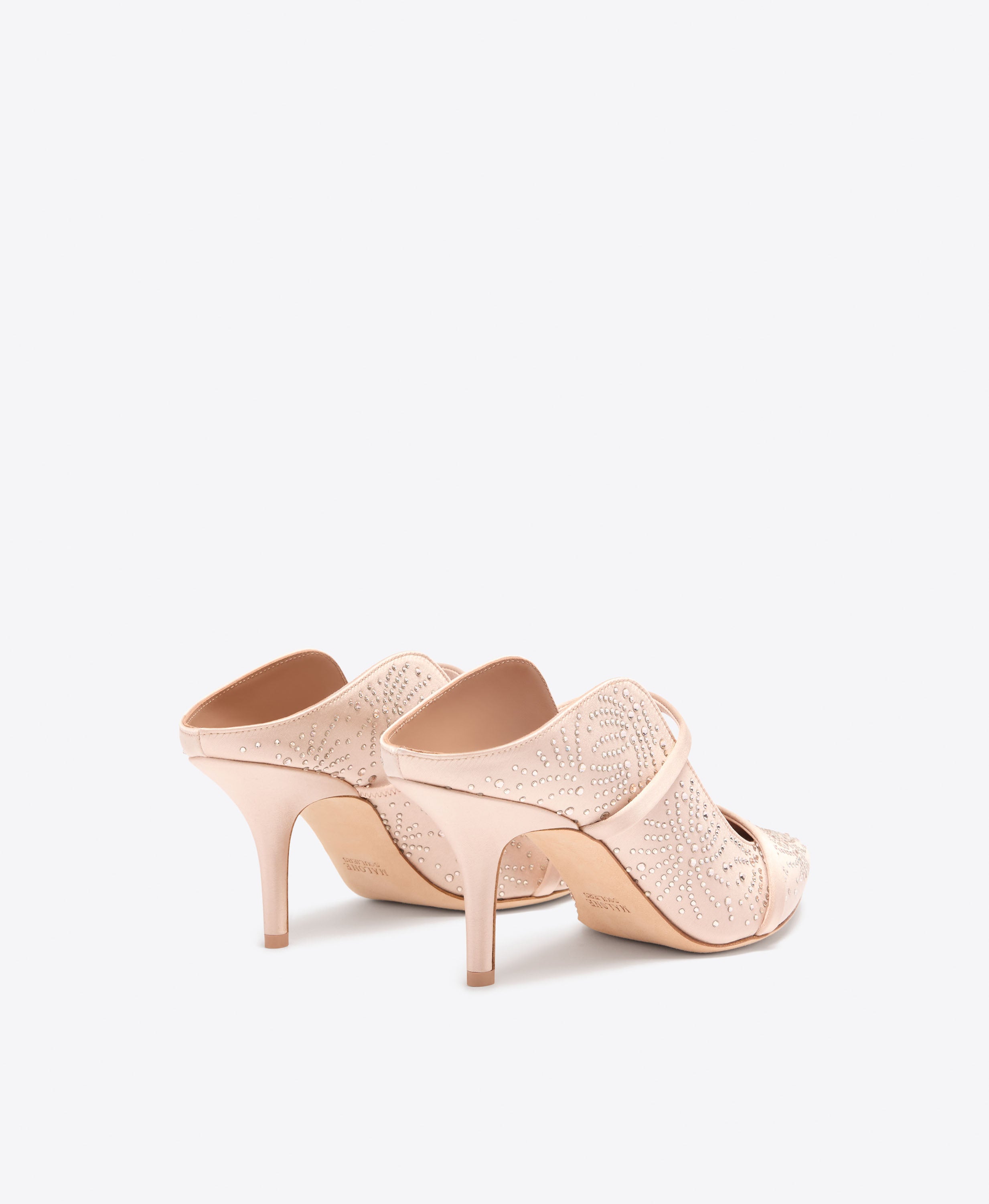 Maureen 70 Pink Satin Crystal Embellished Heeled Mules | Malone