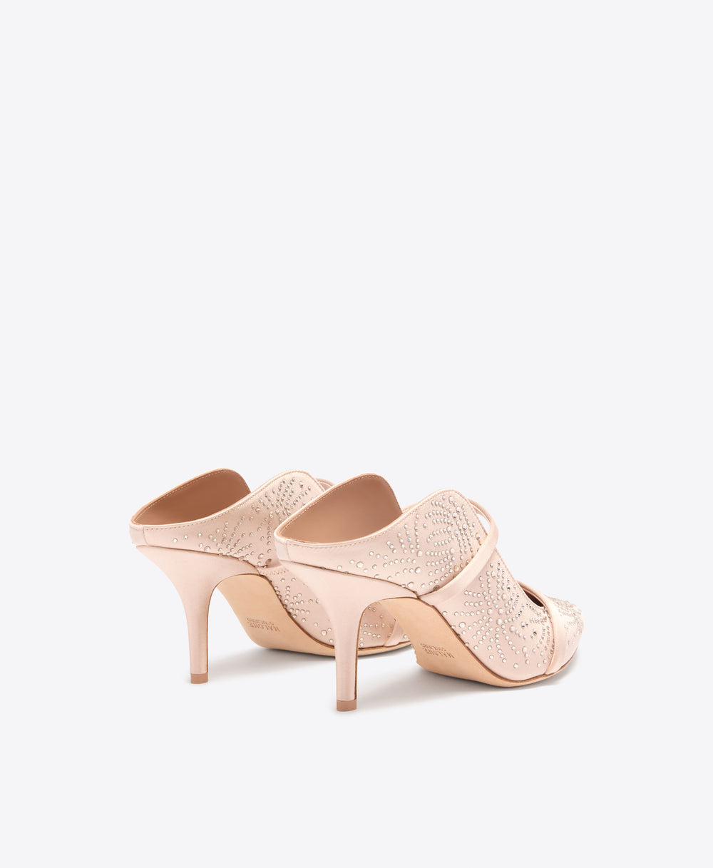 Maureen 70 Champagne Crystal-Embellished Satin  Mules Malone Souliers