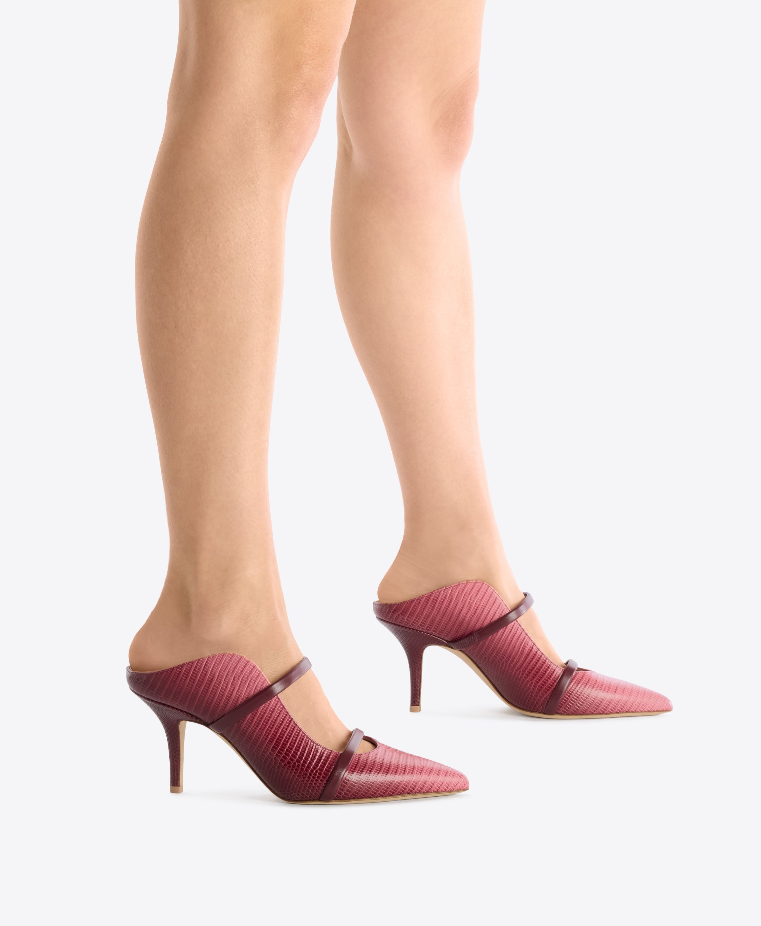 Maureen 70 Burgundy & Pink Gradient Embossed Leather Heeled Mules