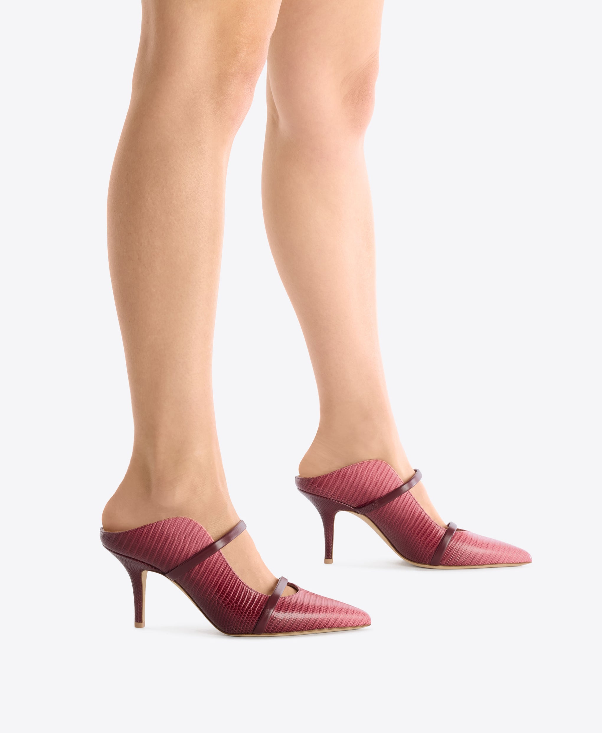 Maureen 70 Rosewood Gradient Embossed Leather Mules Malone Souliers