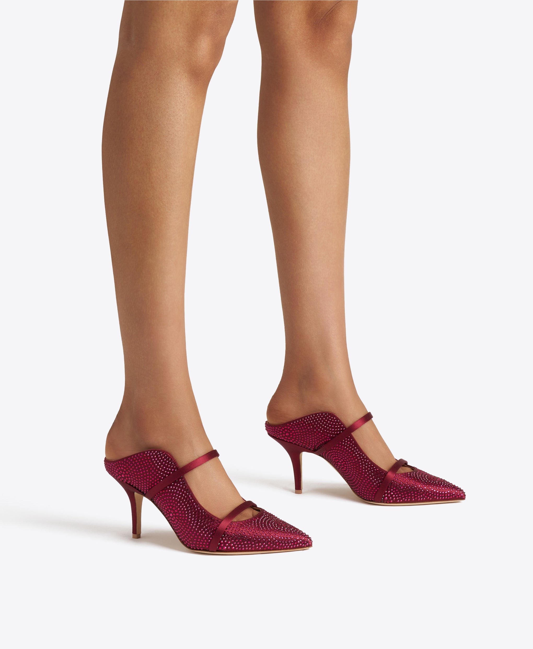 Maureen 70 Burgundy Satin Mules with crystal embellishments Malone Souliers