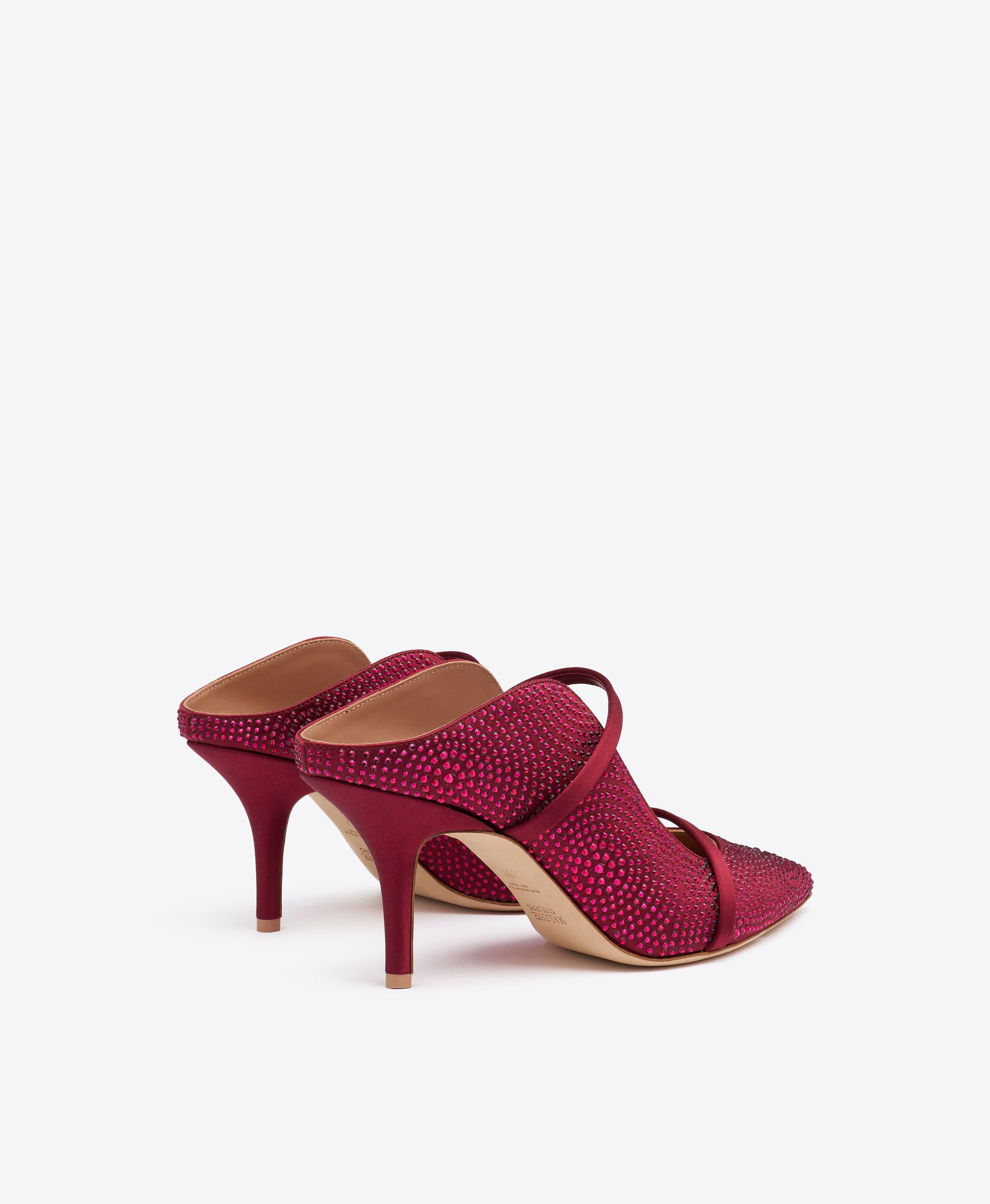 Maureen 70 Burgundy Satin Mules with crystal embellishments Malone Souliers