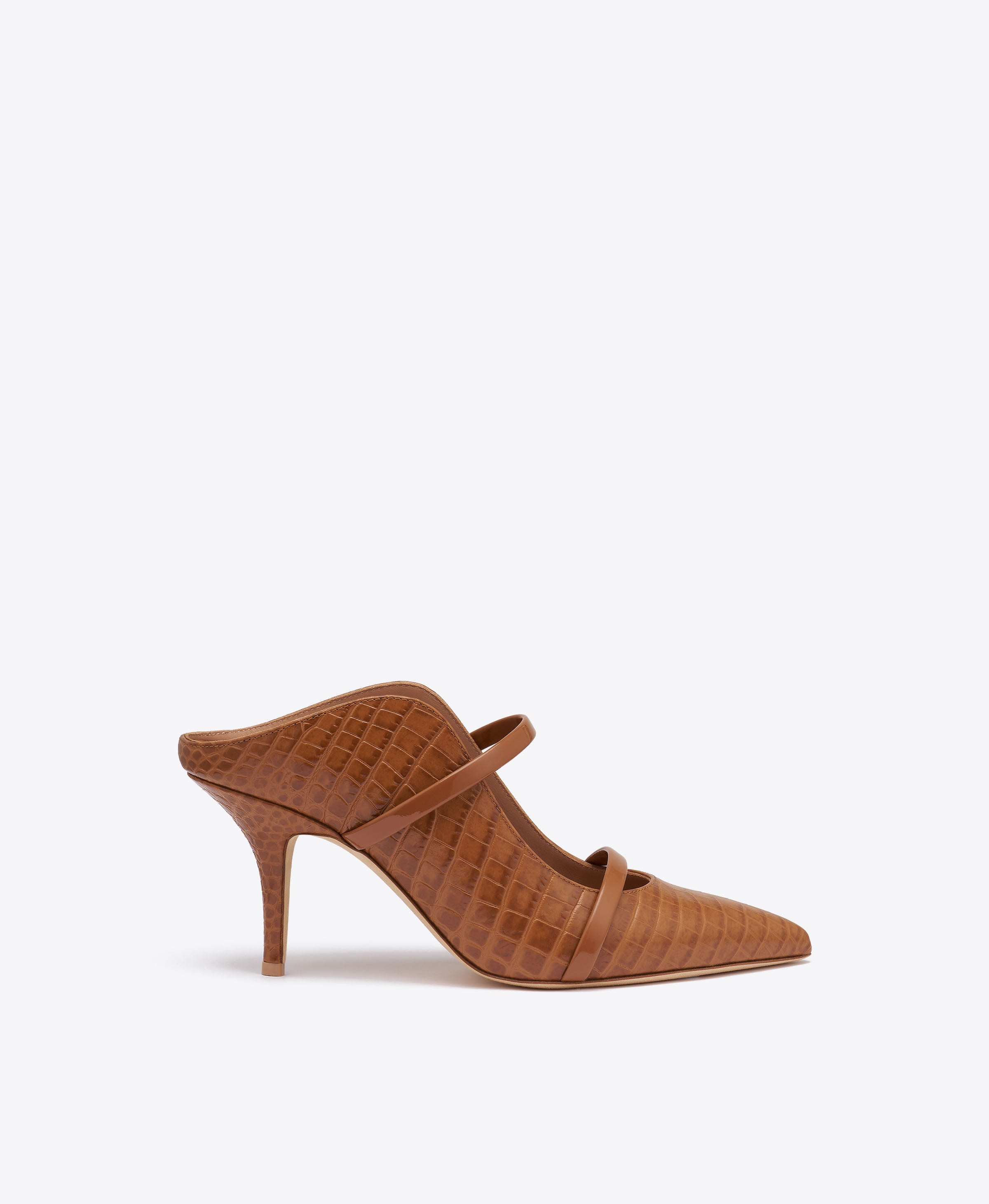 Maureen 70 Caramel Croc Embossed Leather Mules