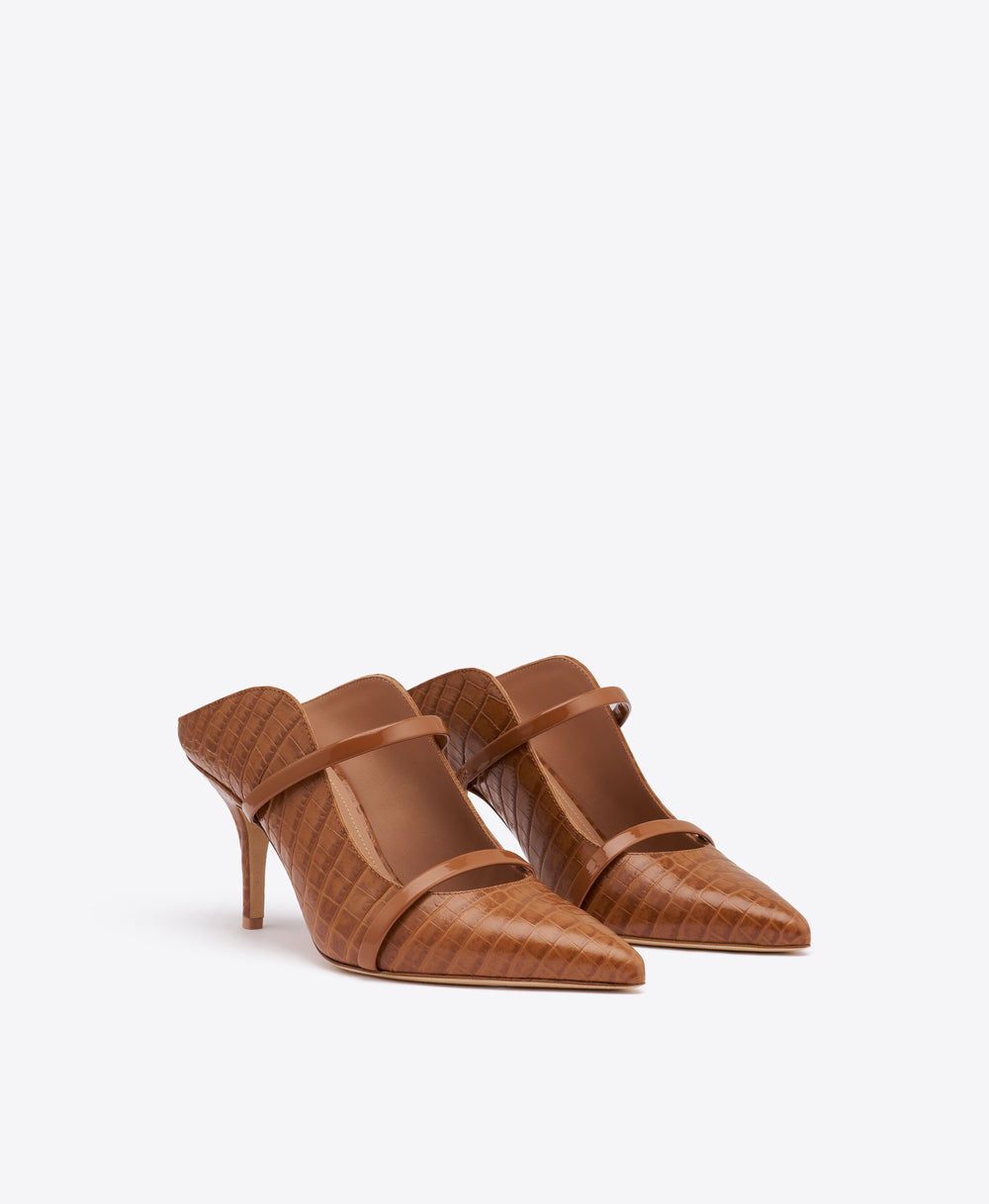 Maureen 70 Caramel Croc-Embossed Leather Mules Malone Souliers