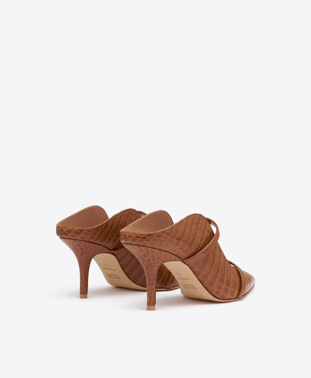 Maureen 70 Caramel Croc-Embossed Leather Mules Malone Souliers