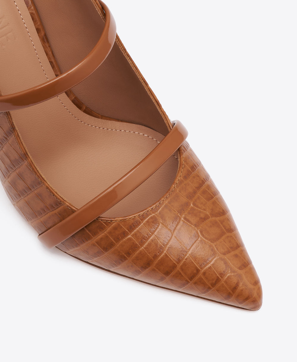 Maureen 70 Caramel Croc-Embossed Leather Mules Malone Souliers