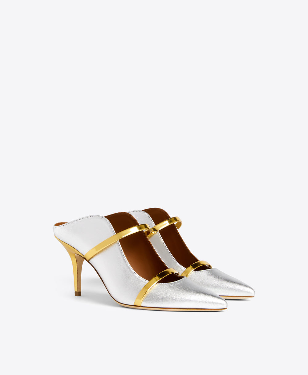 Malone Souliers Maureen 70 Silver Leather Stiletto Mules