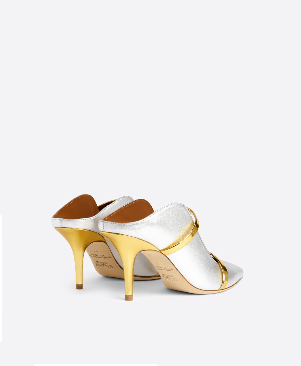 Malone Souliers Maureen 70 Silver Leather Stiletto Mules