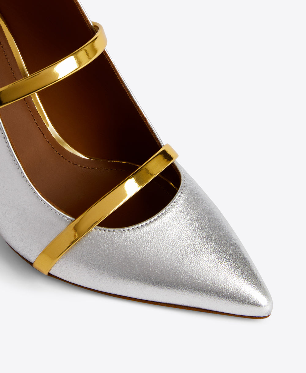 Malone Souliers Maureen 70 Silver Leather Stiletto Mules