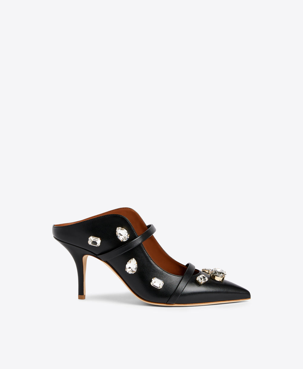 Malone Souliers Maureen 70 Crystal Embellished Black Leather Mules