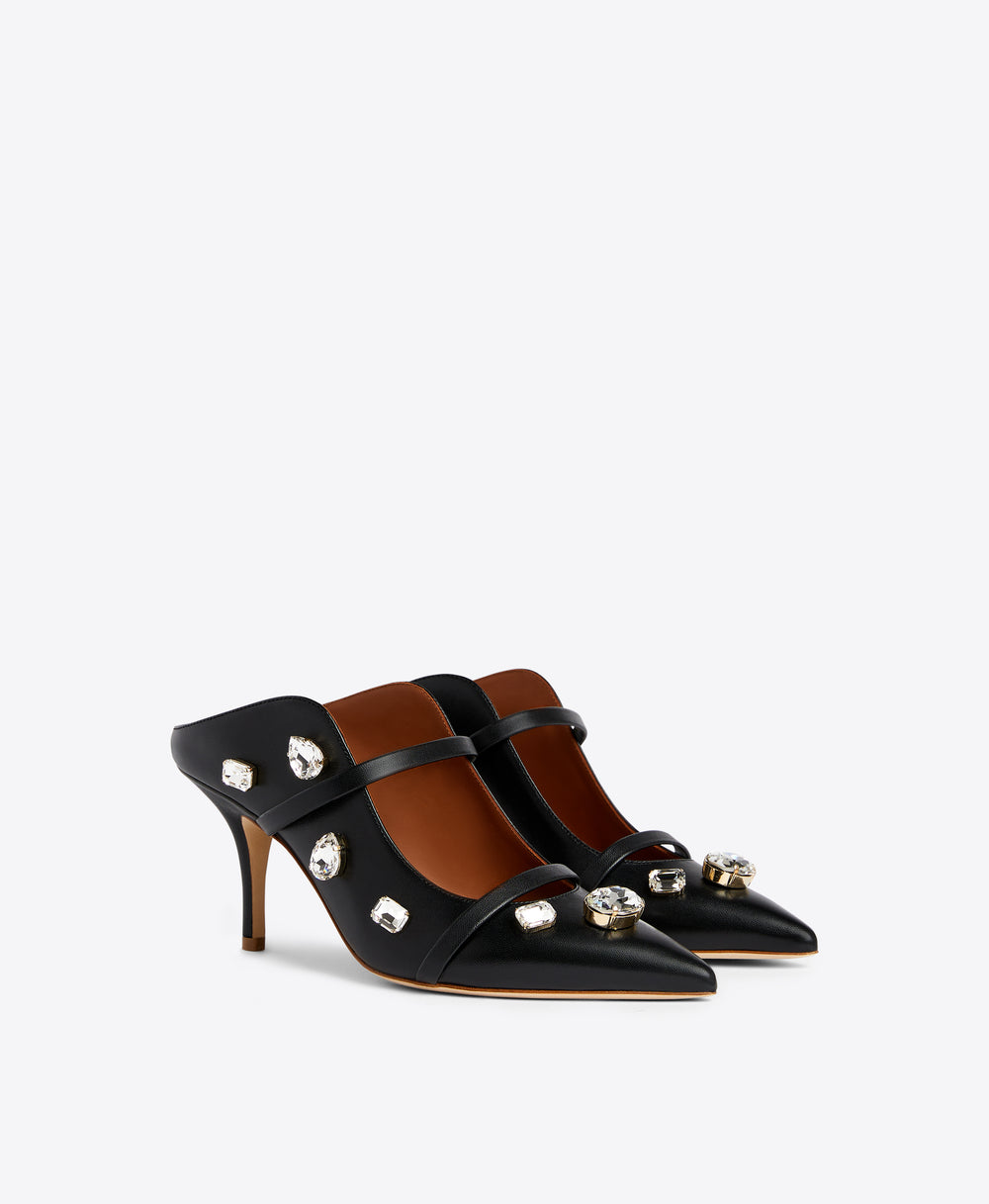 Malone Souliers Maureen 70 Crystal Embellished Black Leather Mules
