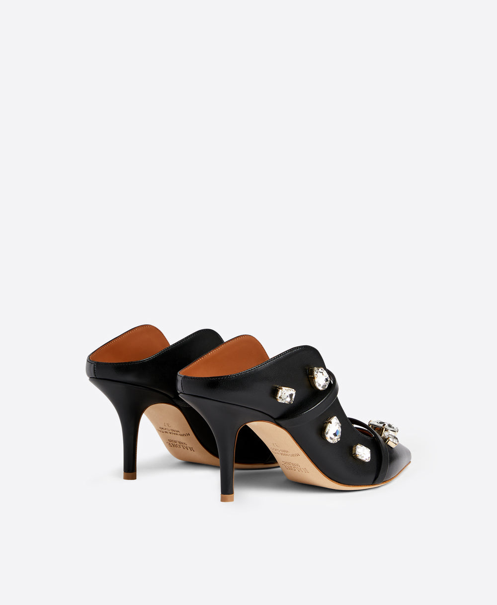 Malone Souliers Maureen 70 Crystal Embellished Black Leather Mules
