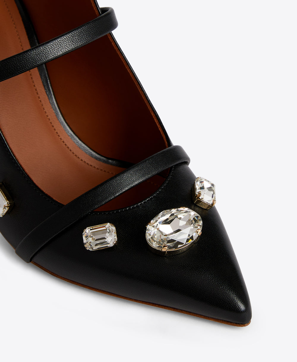 Malone Souliers Maureen 70 Crystal Embellished Black Leather Mules