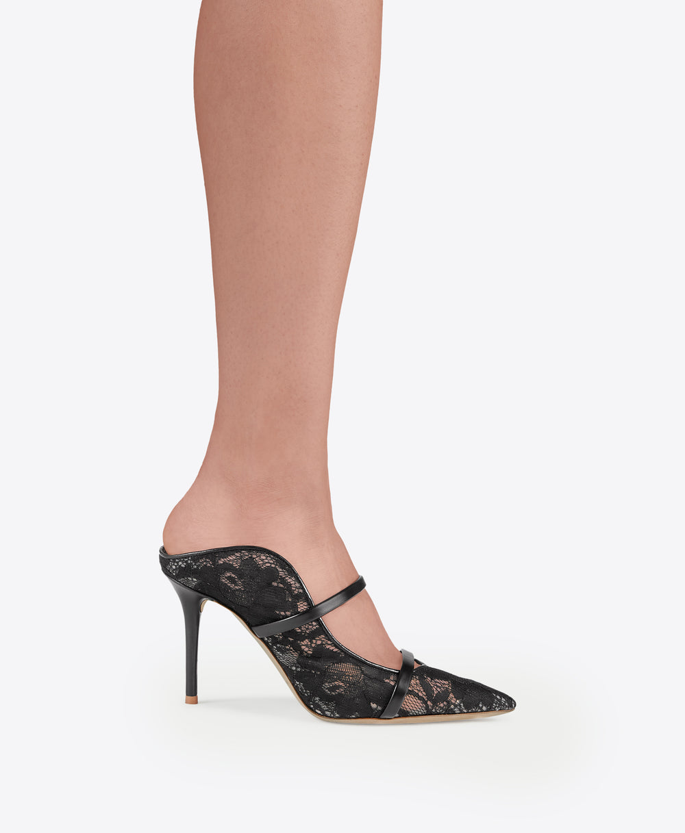 Women's Black Lace Mesh Stiletto Mules Malone Souliers